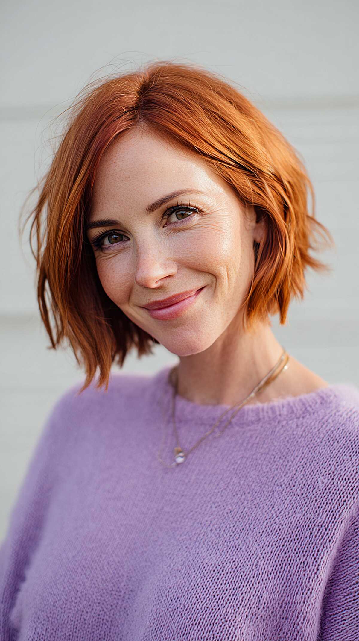 Copper red blunt bob with soft lived-in texture