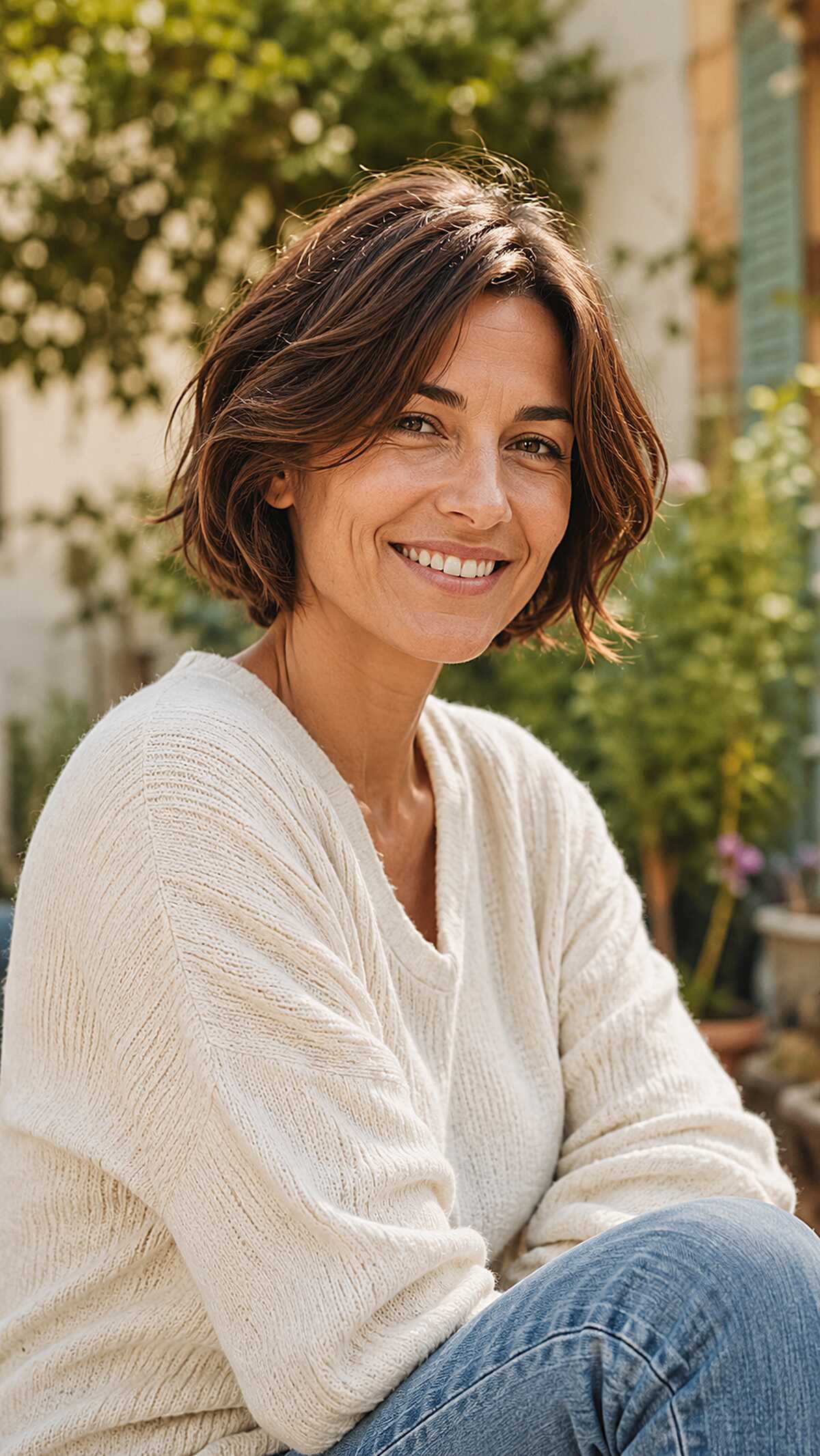 Tousled chin-length brunette bob with natural movement