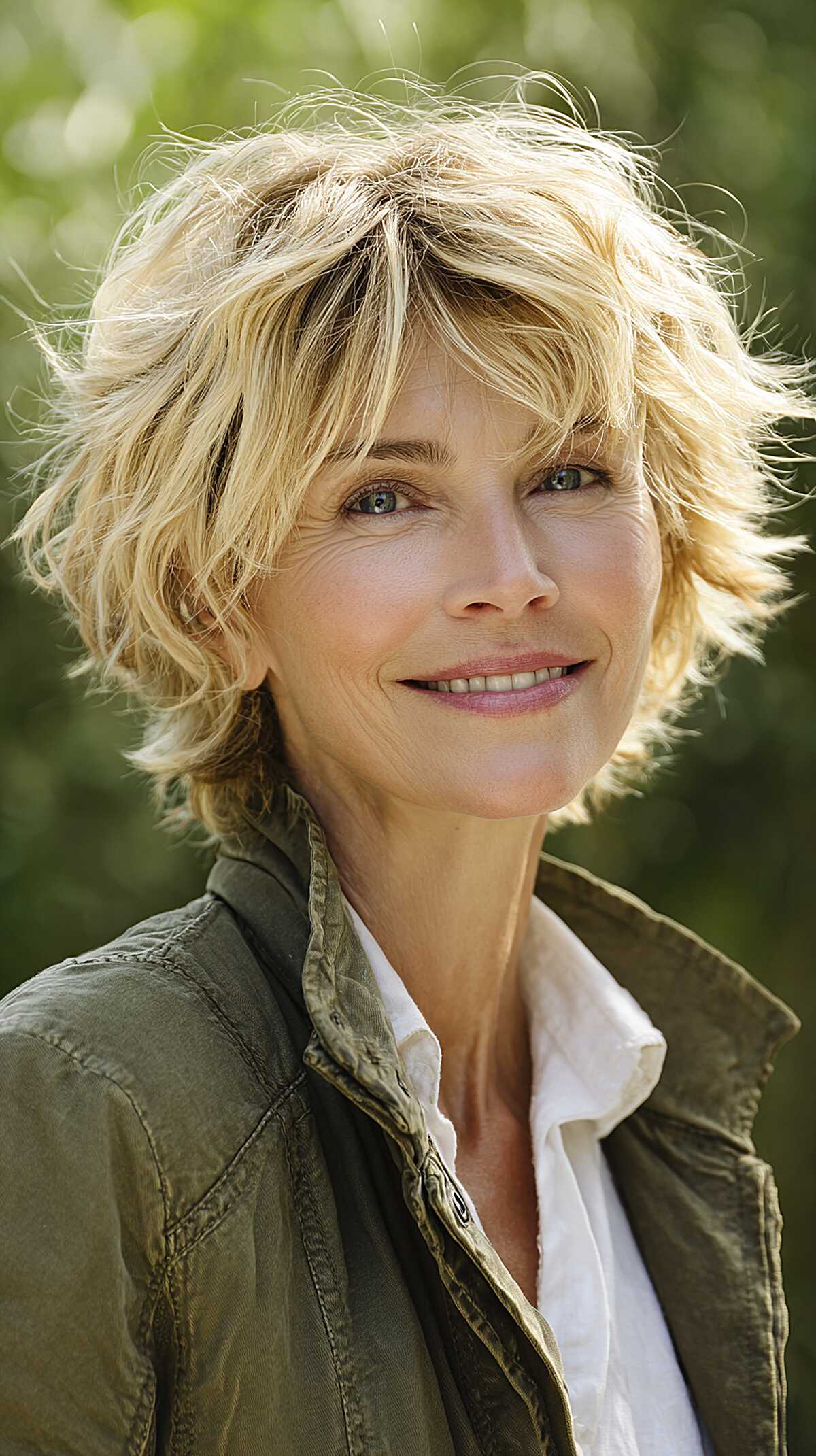 Lived-in blonde shag with windswept layers for over 60