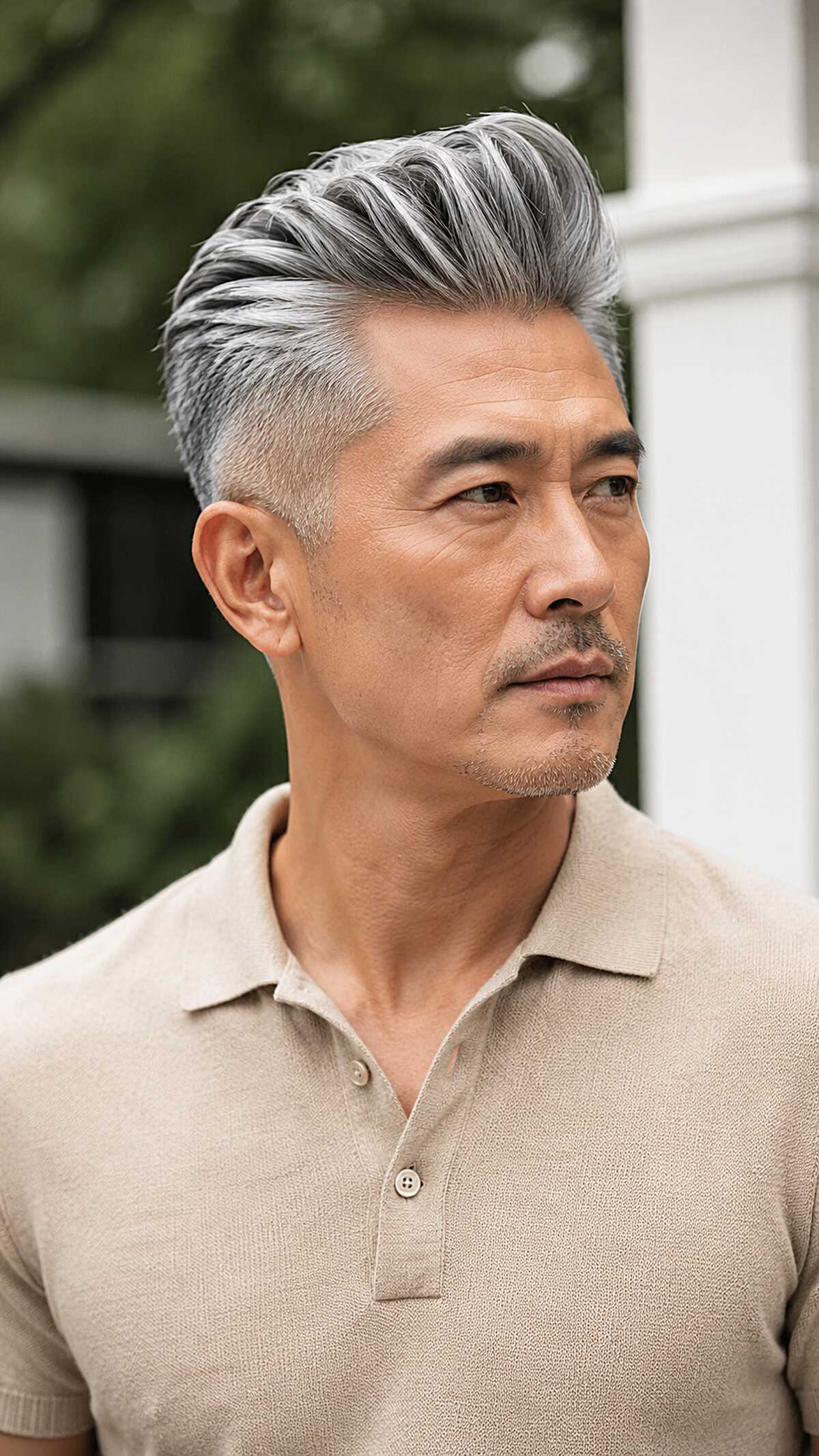 Silver swept-back undercut with tapered sides