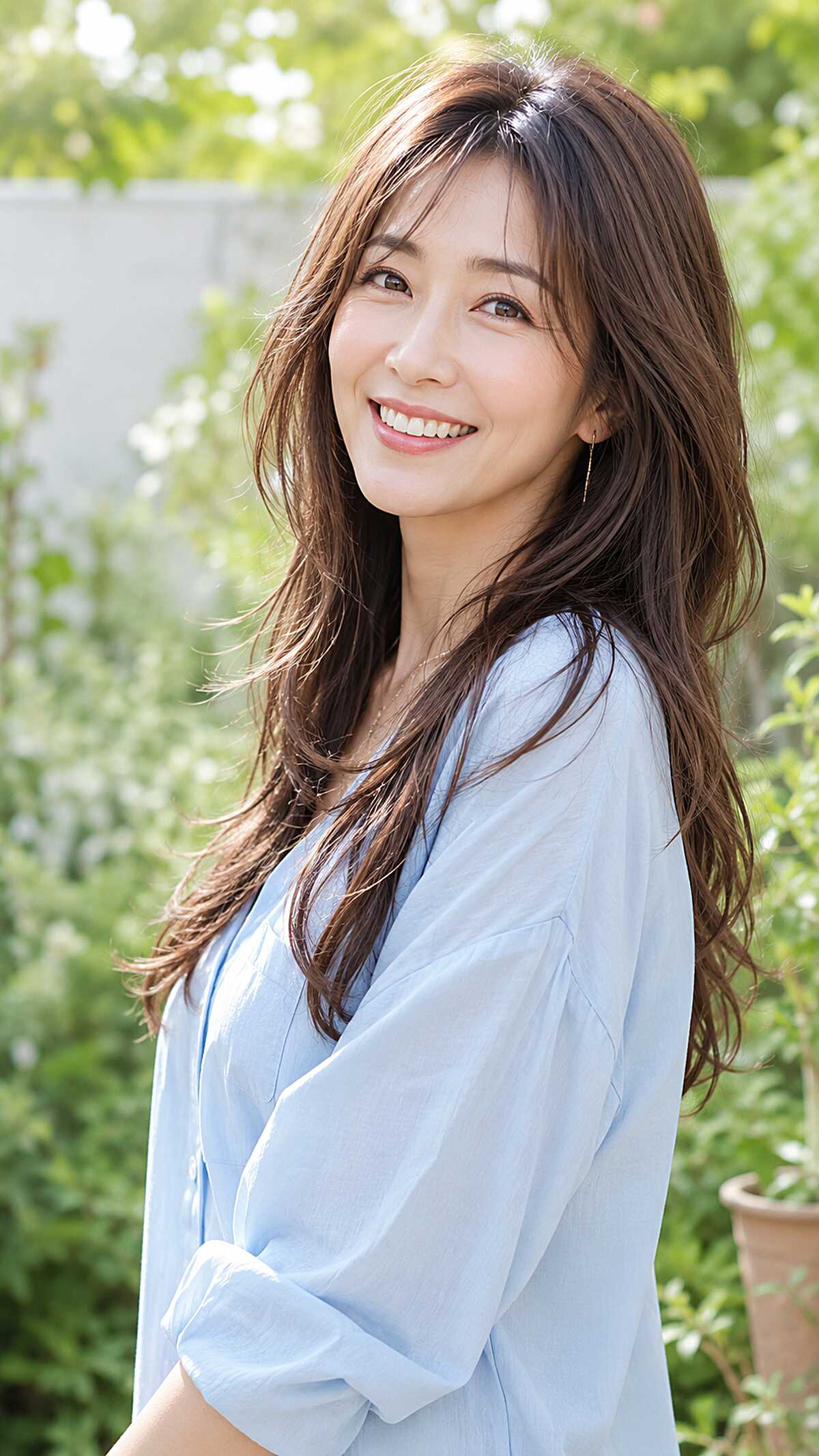 Soft Brunette Layers with Wispy Side-Swept Bangs
