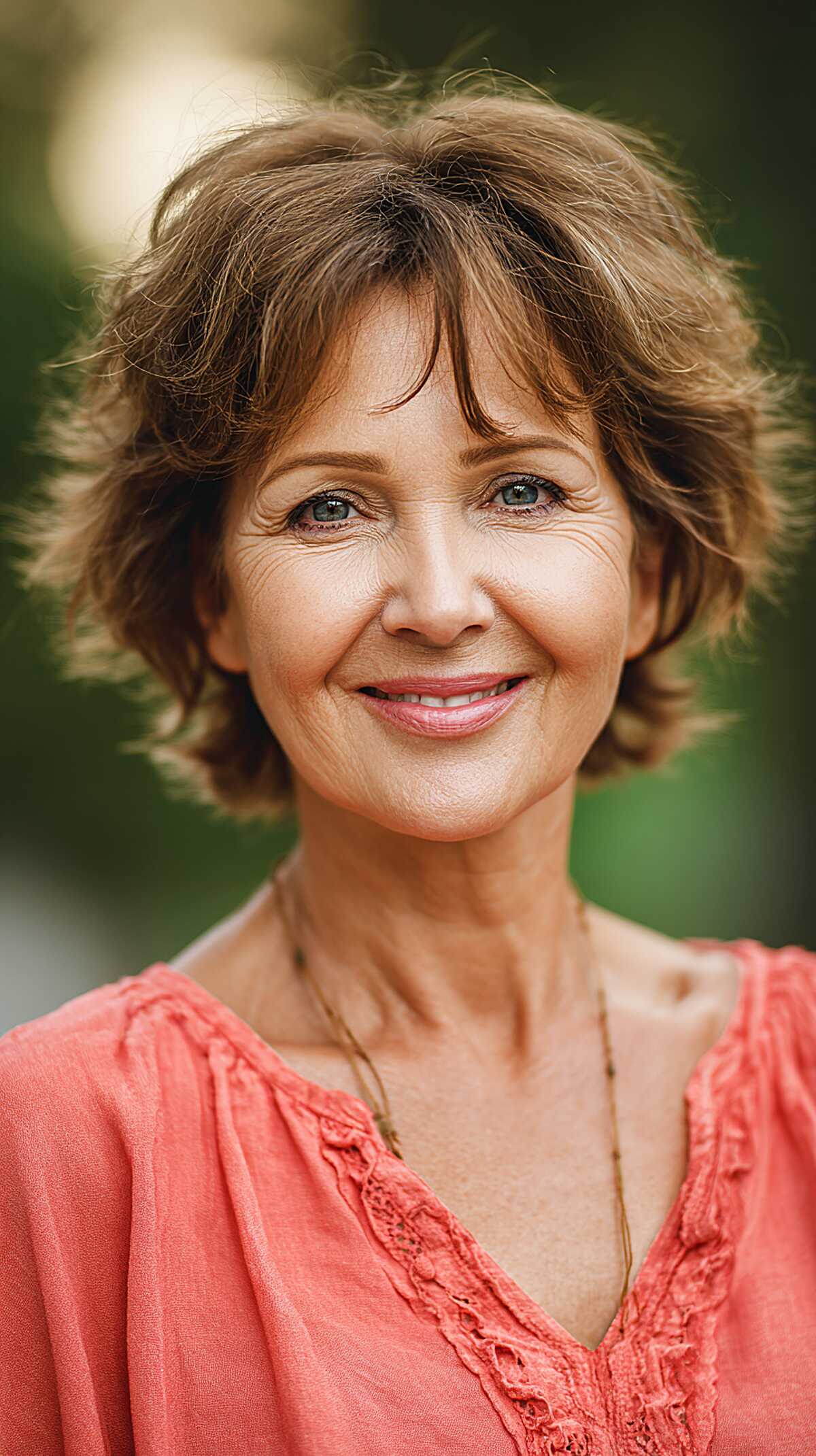 Soft wavy brown shag with face-framing layers over 60