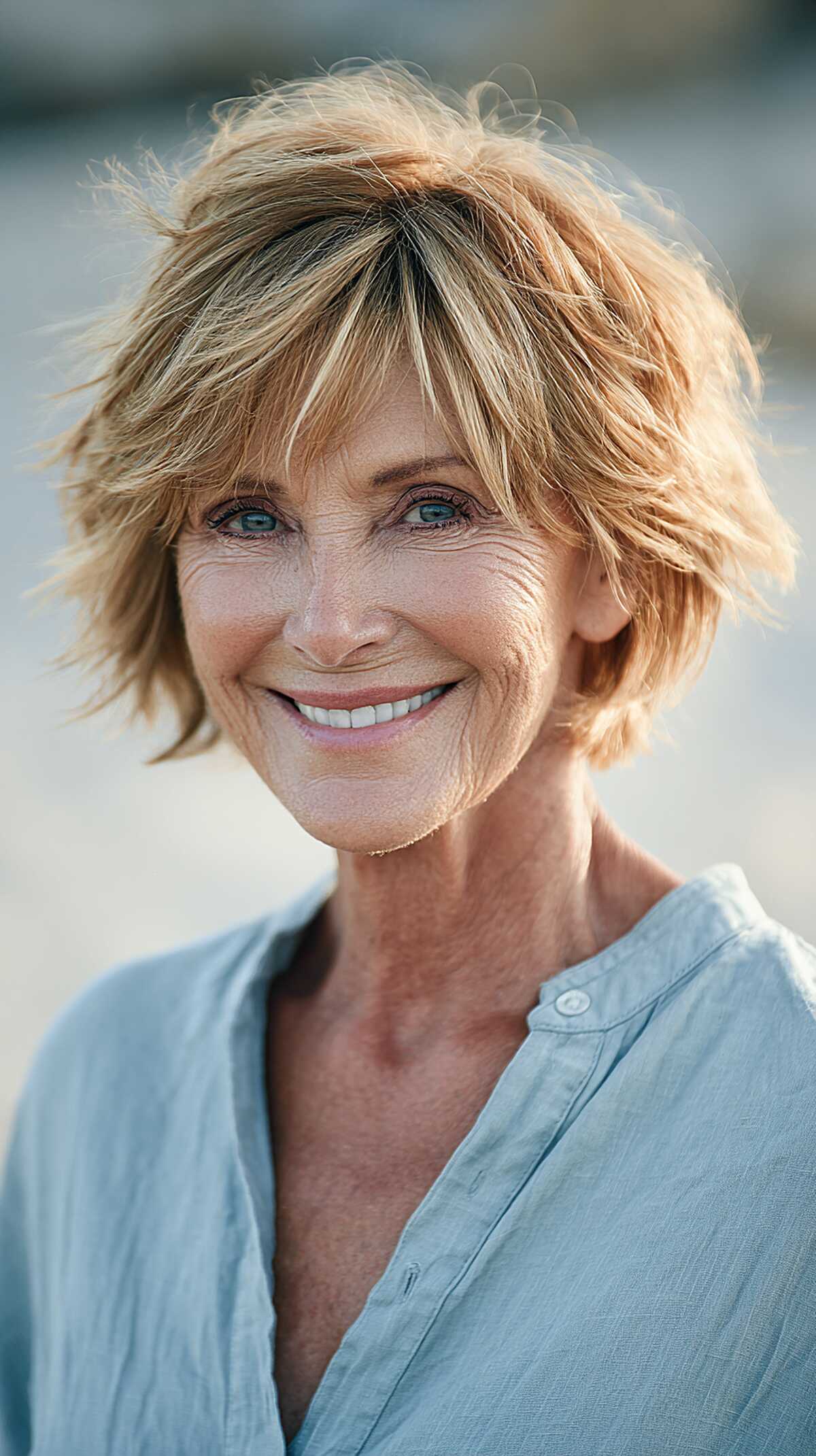 Sun-kissed honey shag with flicked layers for over 60