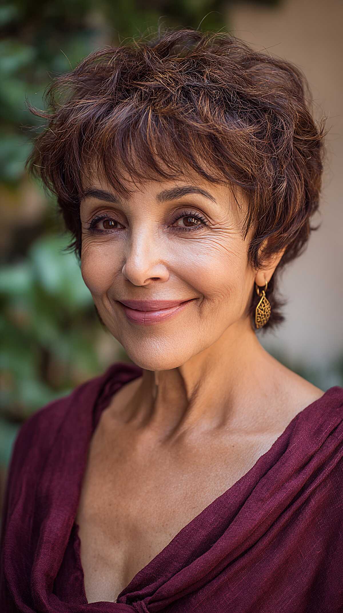 Textured chocolate brown pixie shag for women over 60
