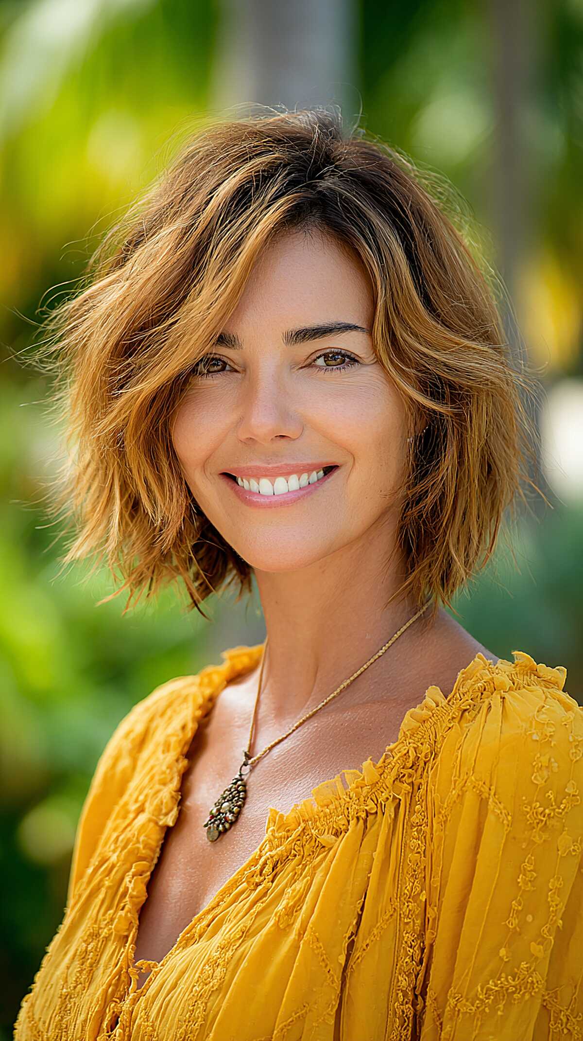 Beachy balayage shaggy bob with dark shadow root