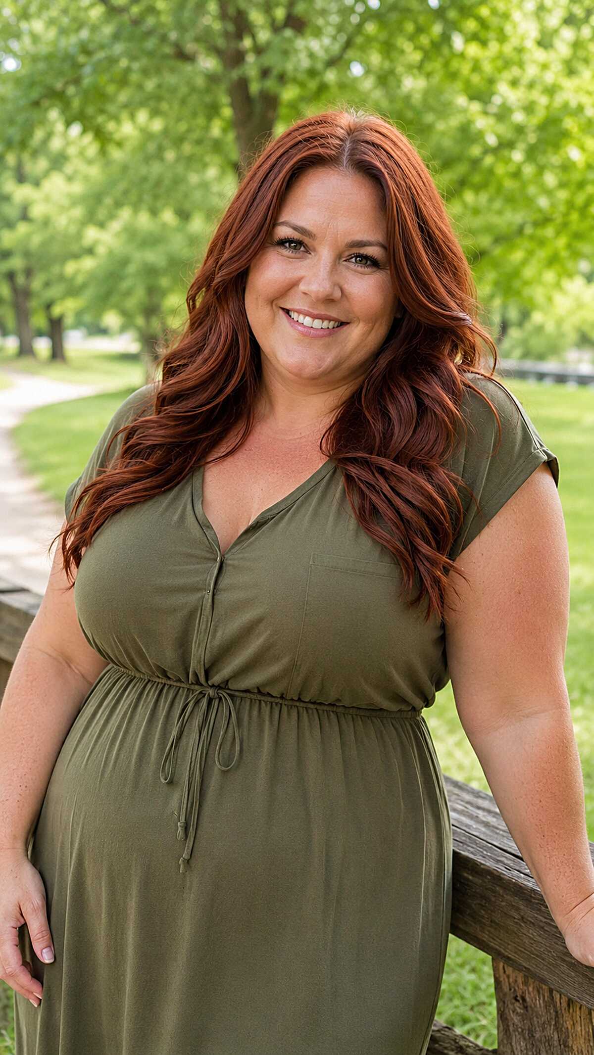 Long deep auburn wavy hair past the shoulders