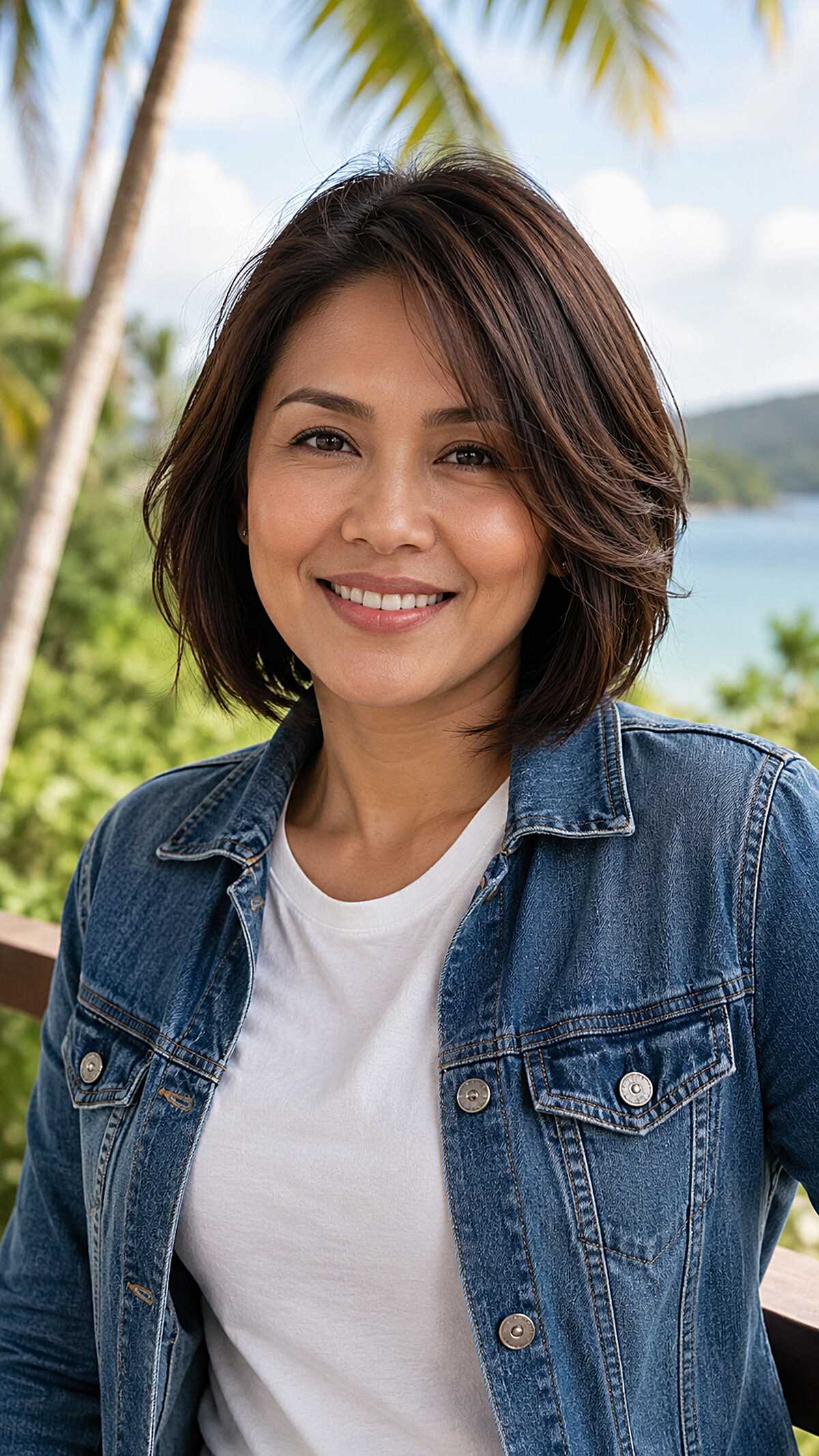 Dark brown side-parted bob with smooth flicked-out layers