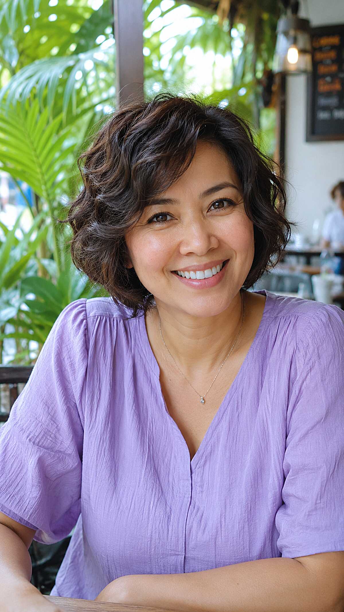 Dark brown bob with soft body wave perm and movement