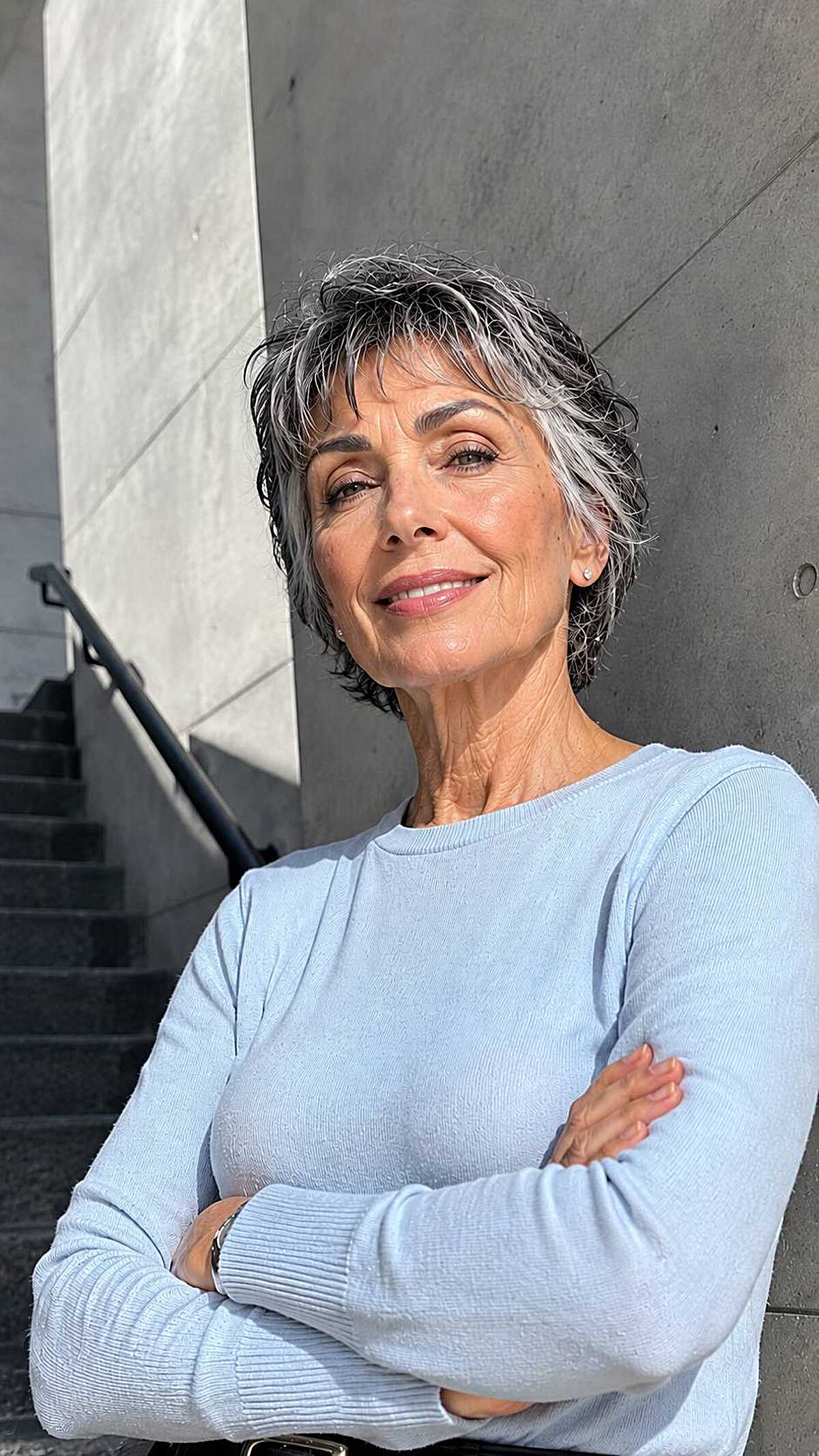 Textured silver and charcoal pixie with tousled fringe