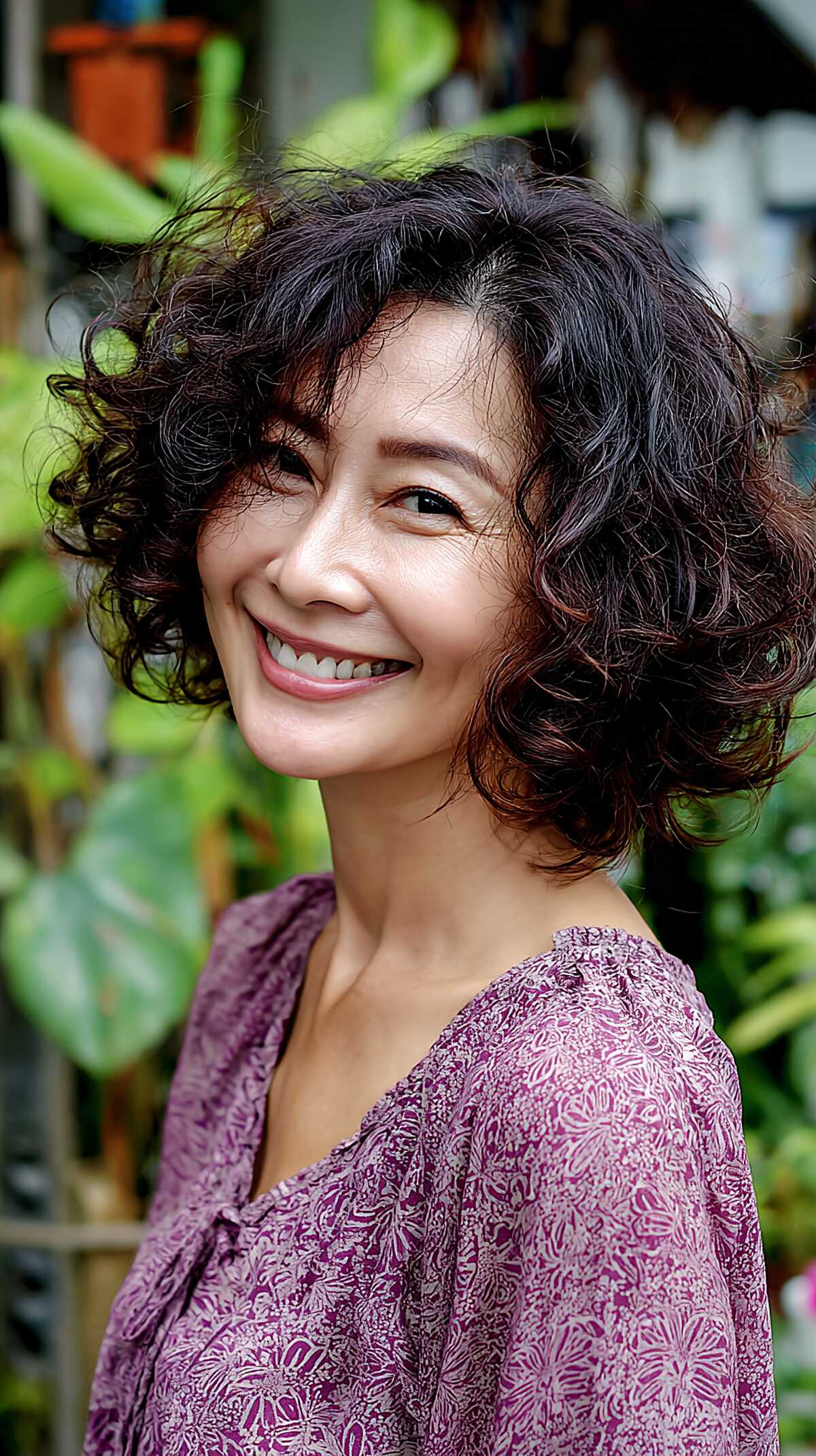 Voluminous dark curly bob with bouncy defined curls