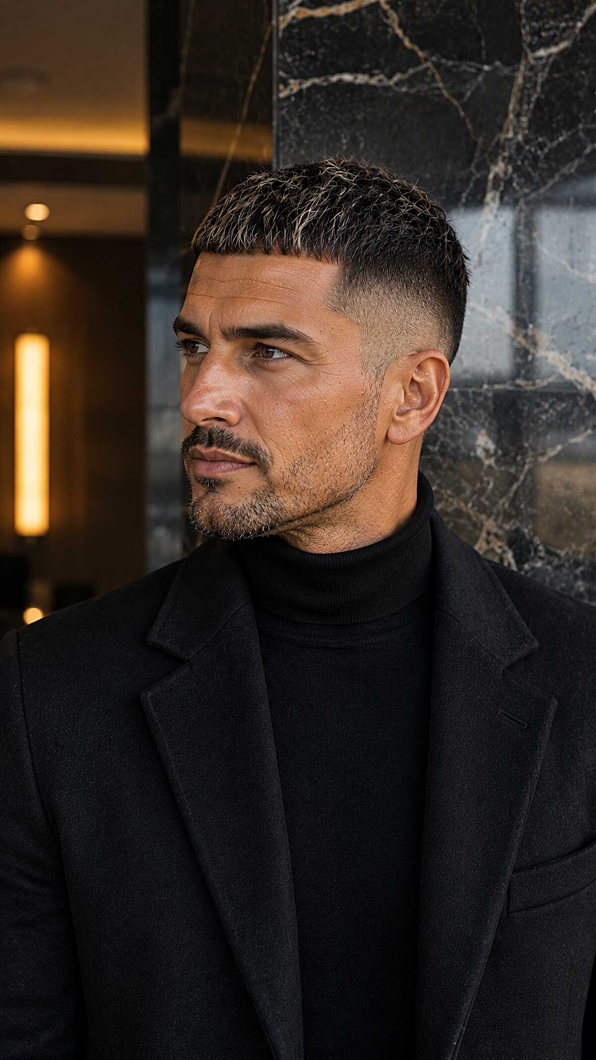 Short French crop with textured top and mid fade