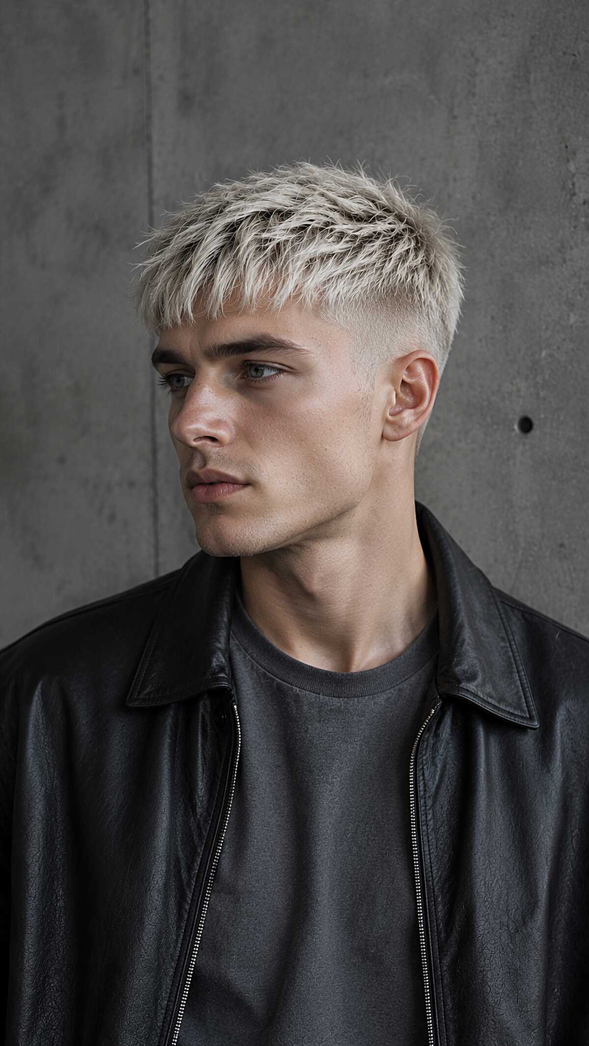 Platinum blonde spiky textured crop with skin fade
