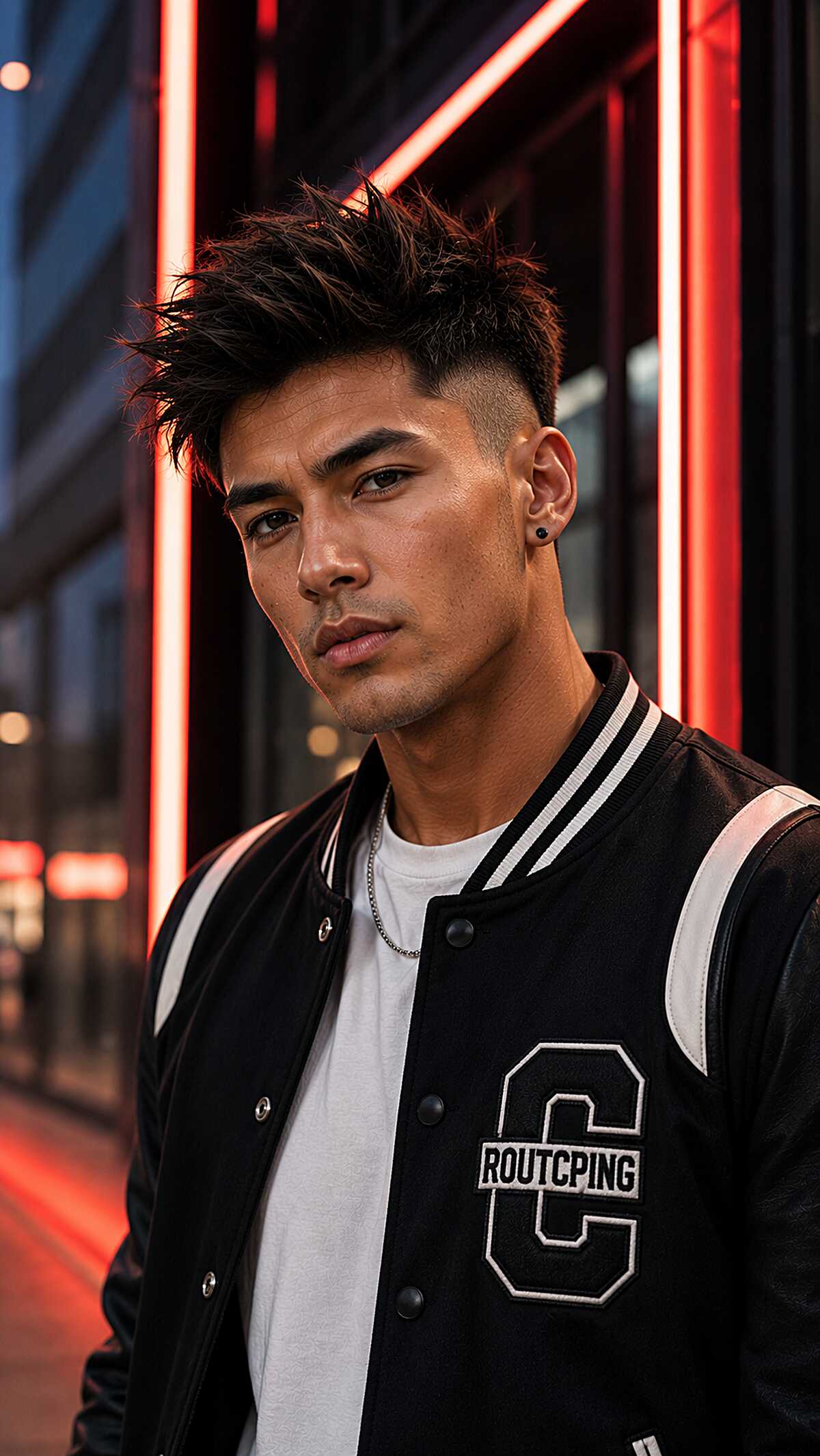 Tall spiky textured top with sharp high fade