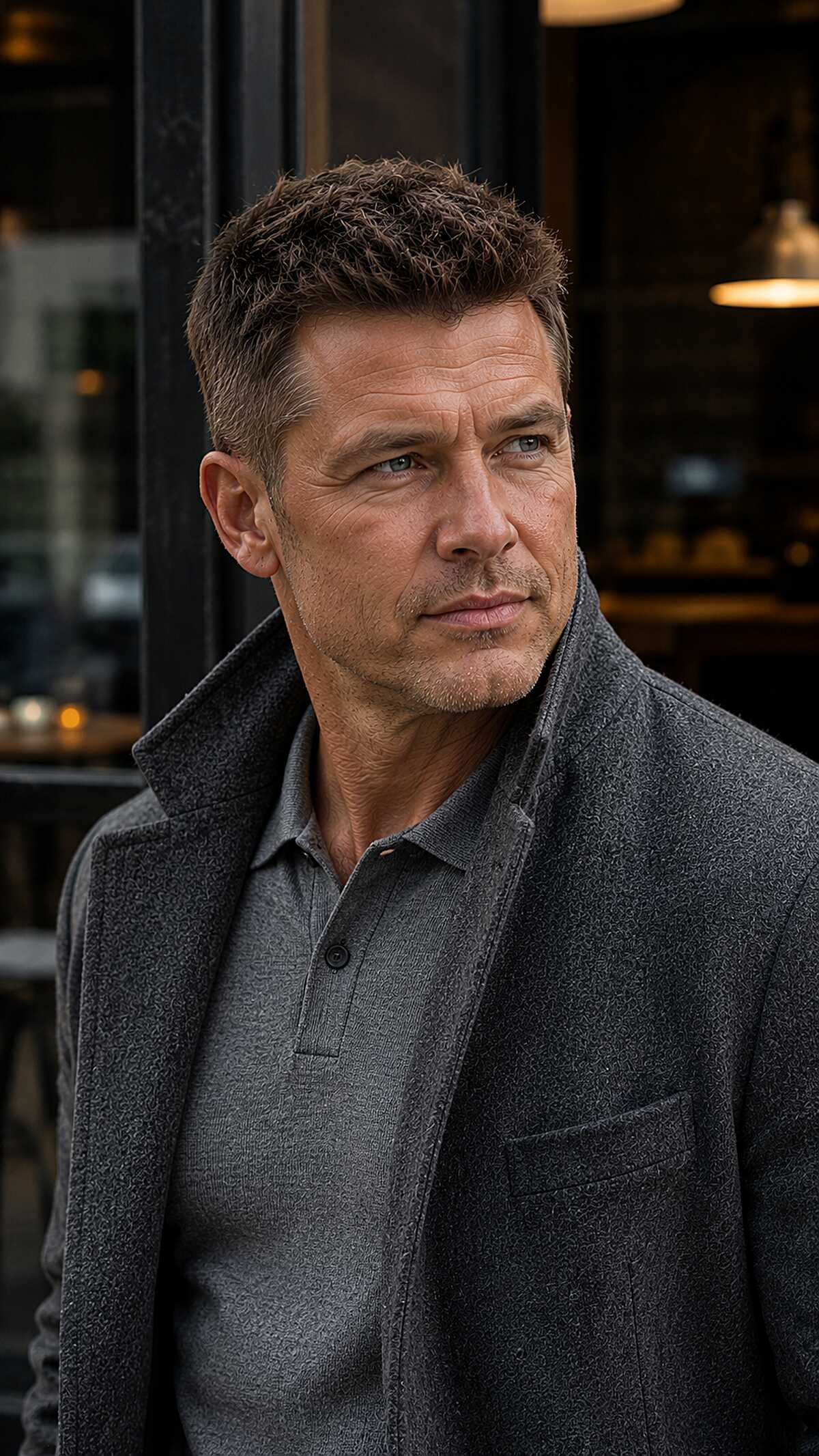 Short textured crew cut with tapered sides