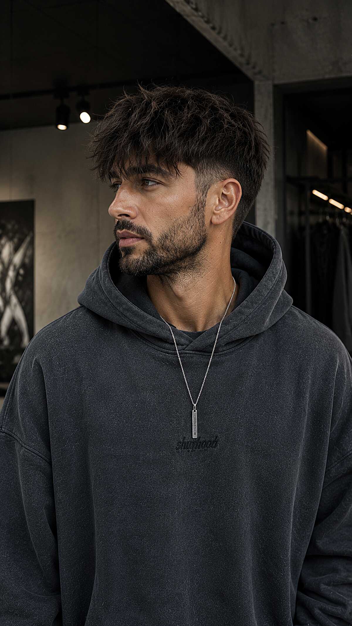 Dark messy layered fringe with textured movement