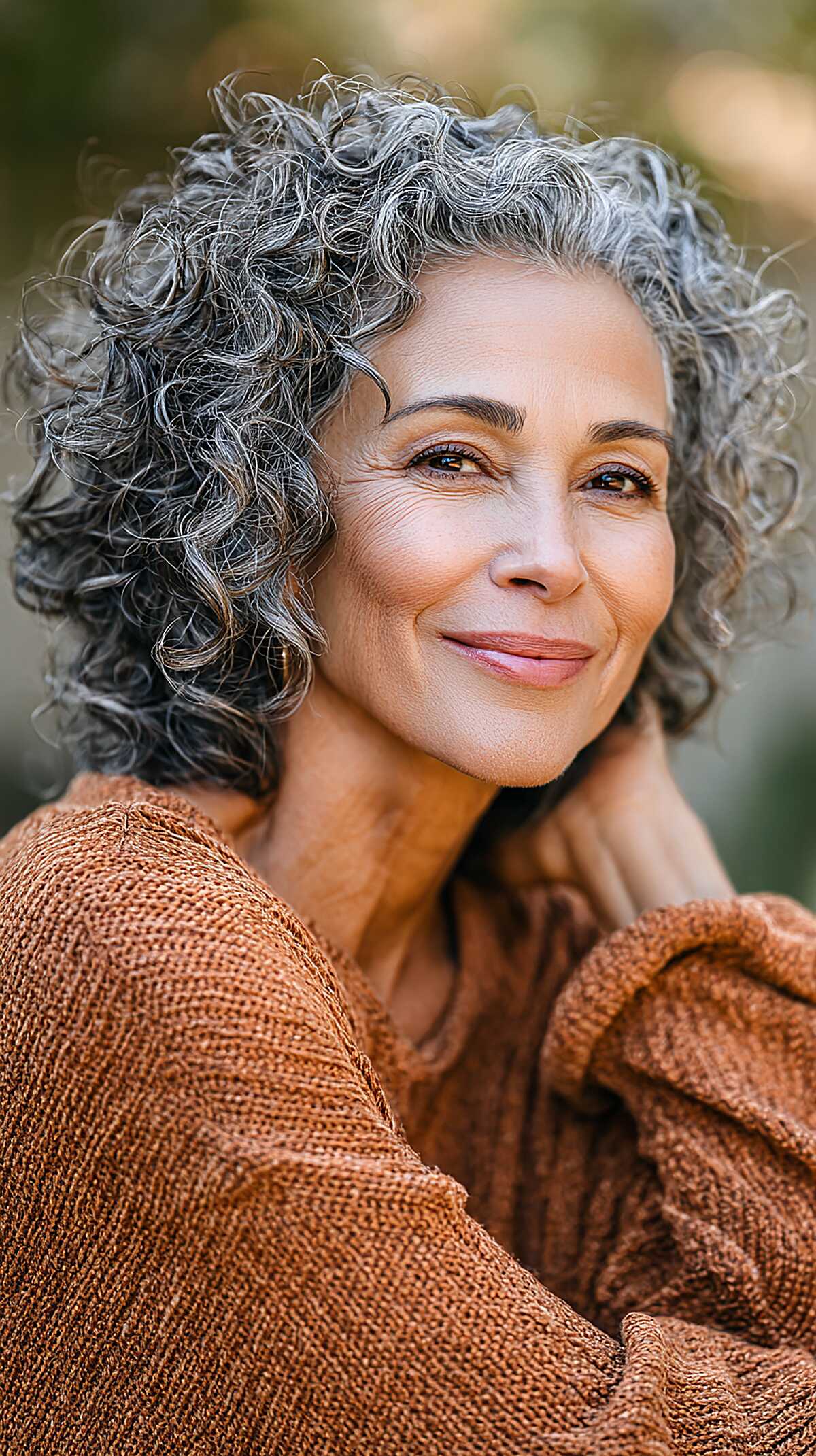 Chin-length gray curly bob with defined spirals