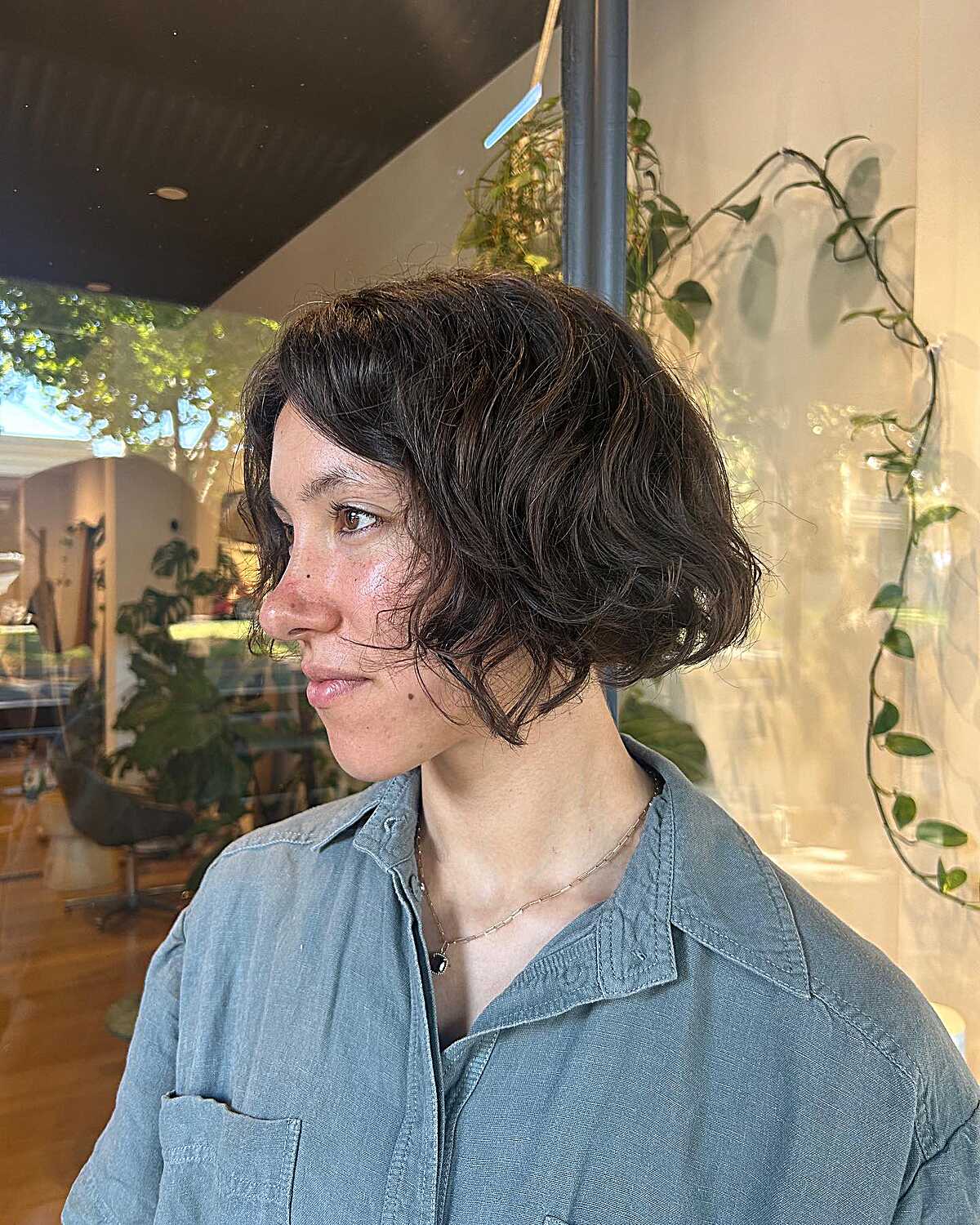 Dark chin-length bob with soft natural waves