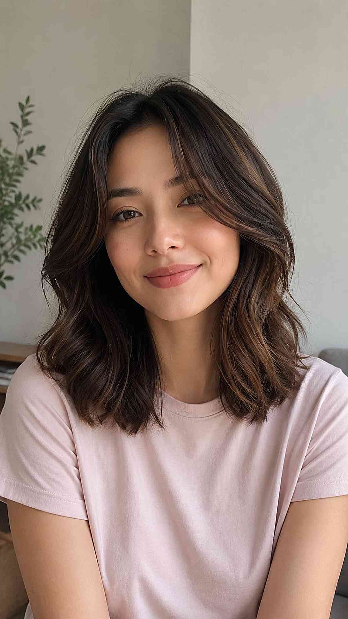 Effortlessly Chic Curtain Bangs with Soft Waves