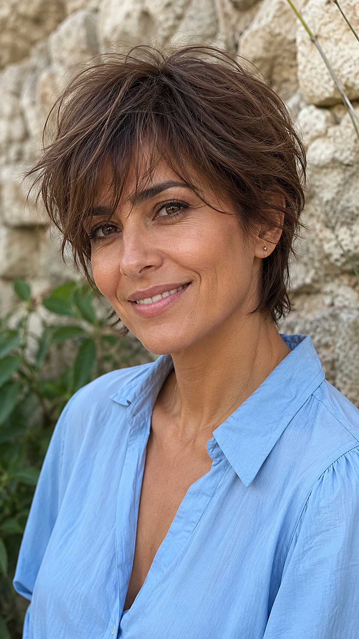 Espresso brown short shag with feathered layers