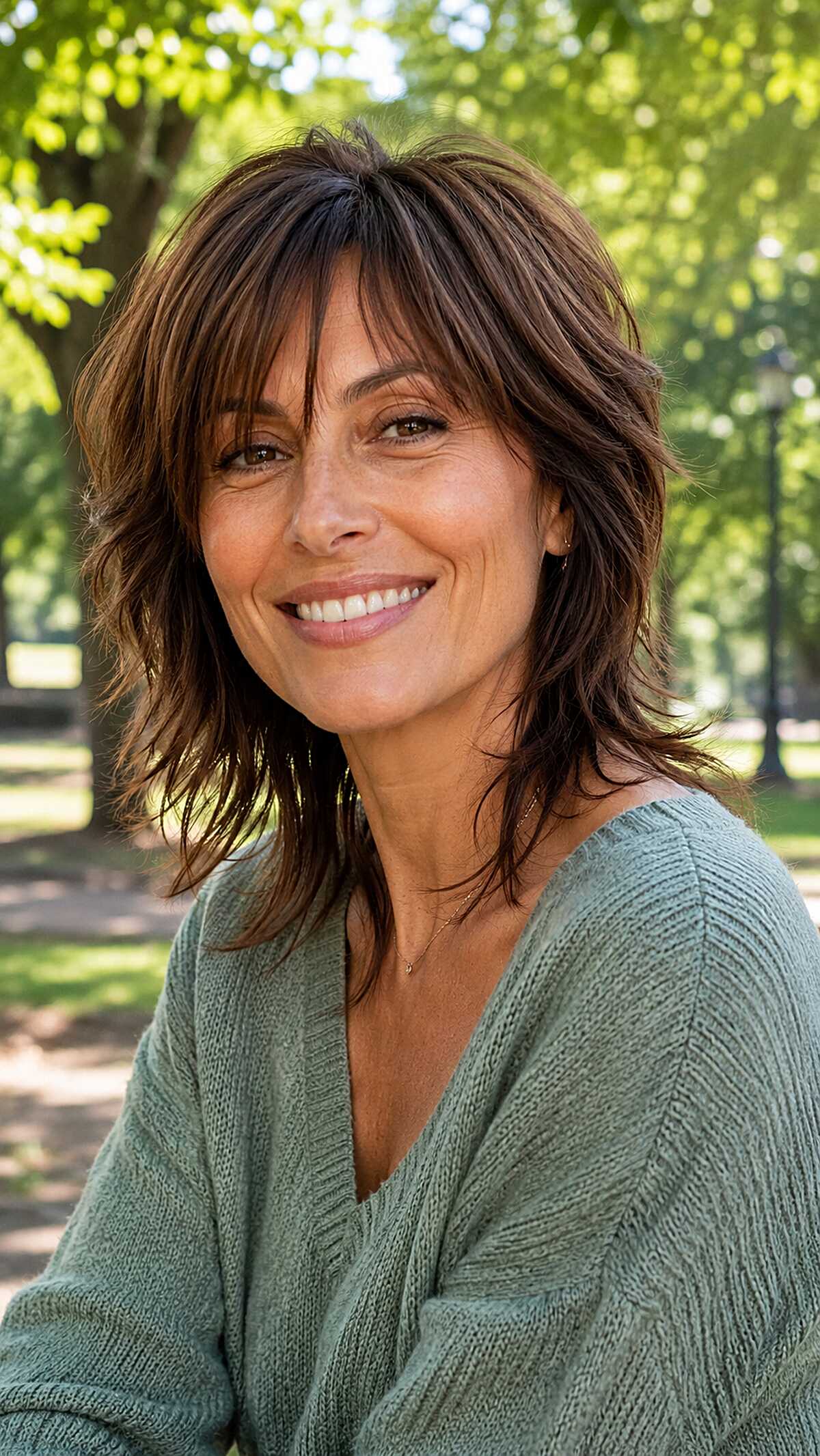Feathered brunette mullet with flicked layers
