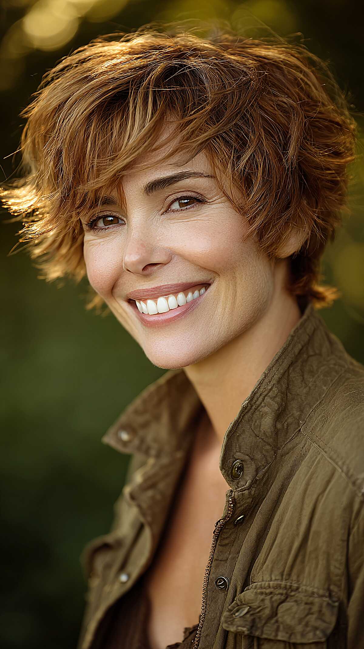 Golden copper short shag with tousled sun-kissed layers