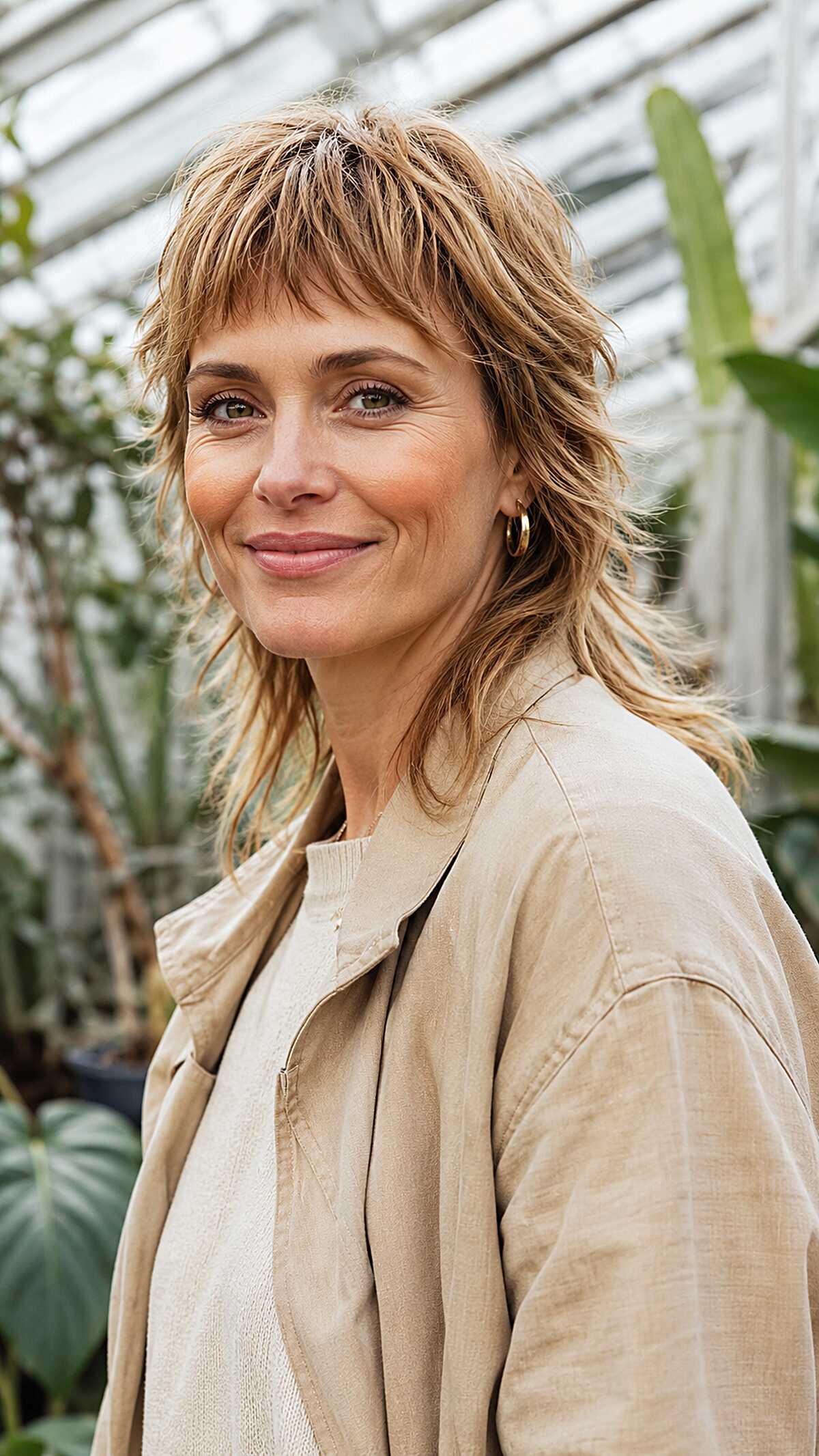 Honey blonde feathered mullet with soft layers