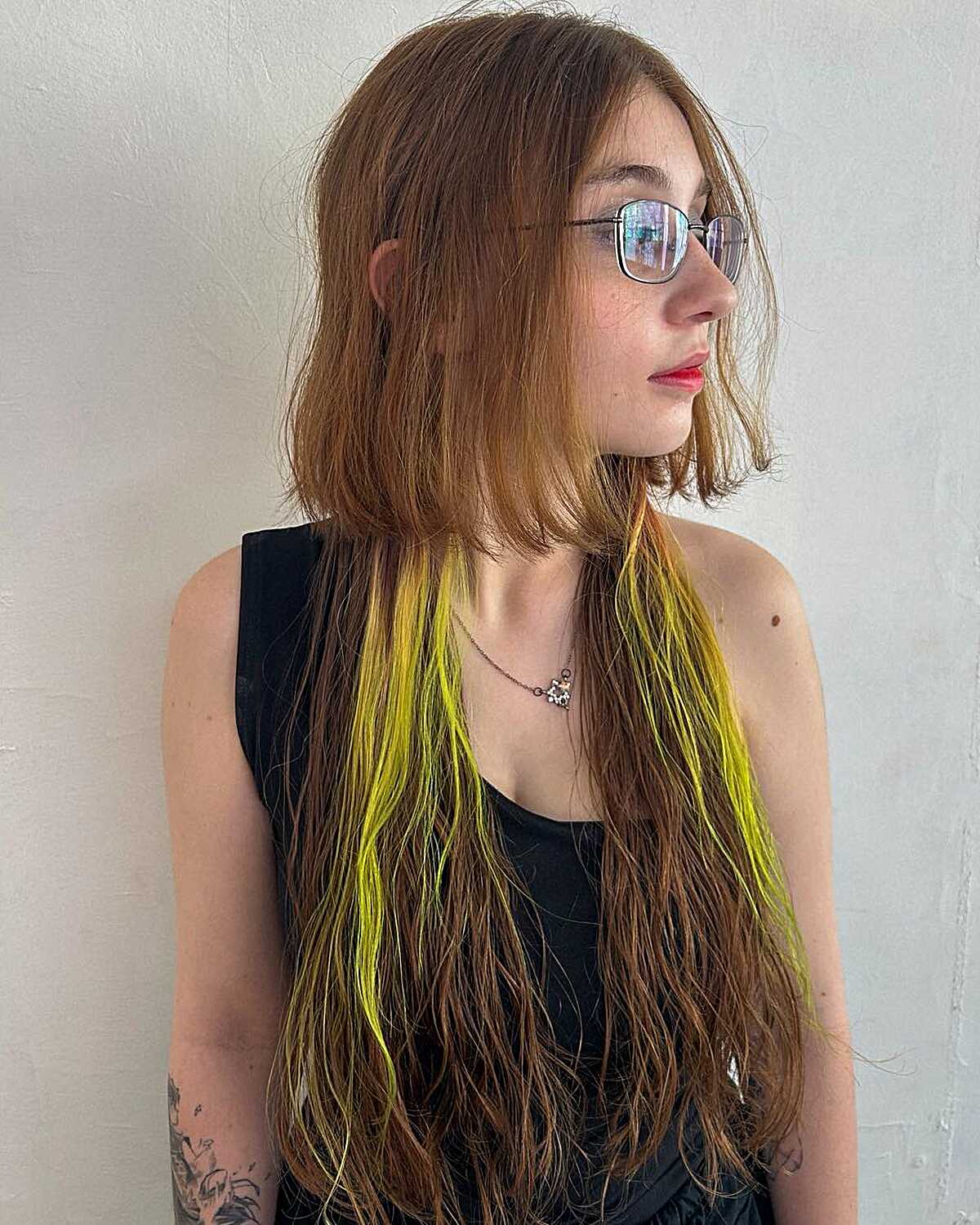 Copper jellyfish bob with neon yellow streaks underneath