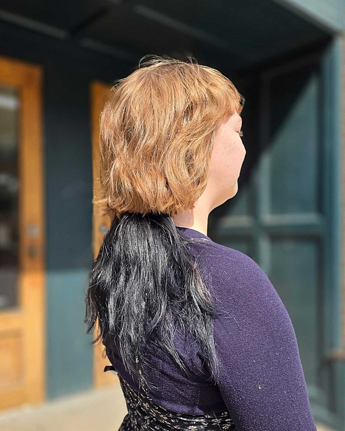 Ginger wavy bob jellyfish cut with black long underlayer
