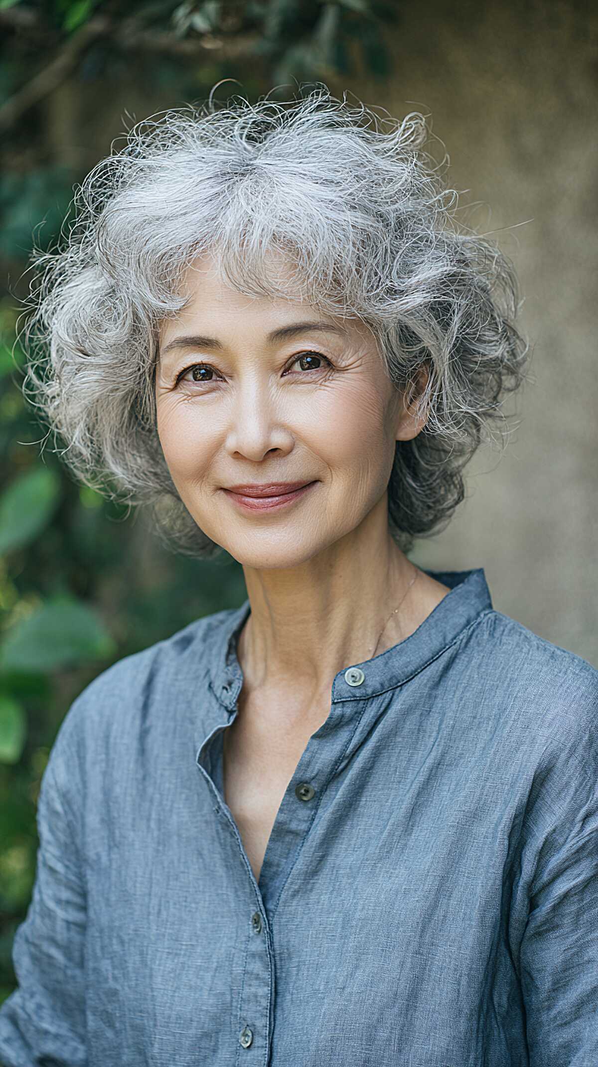 Soft wavy gray bob with natural lived-in movement