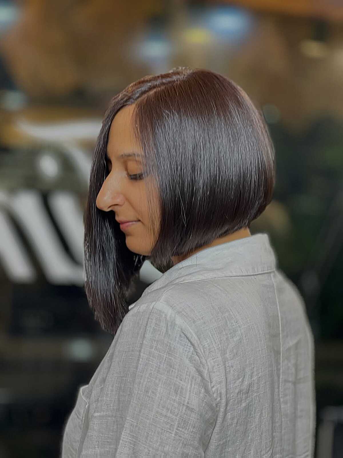Sleek angled bob in dark espresso brown