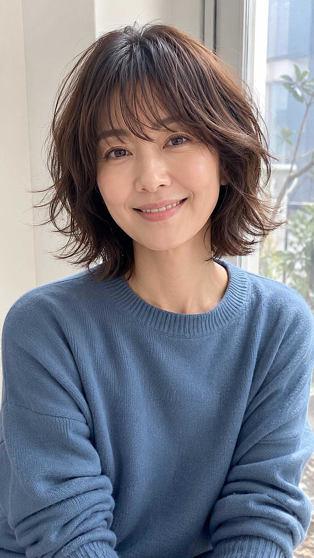Polished brunette shag bob with flipped-out ends