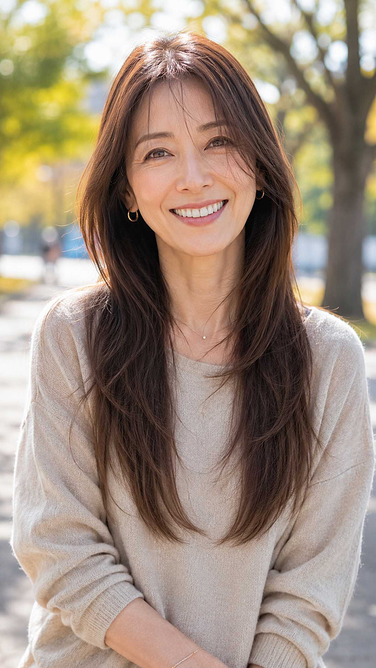 Long Soft Brunette Layers with a Center Part