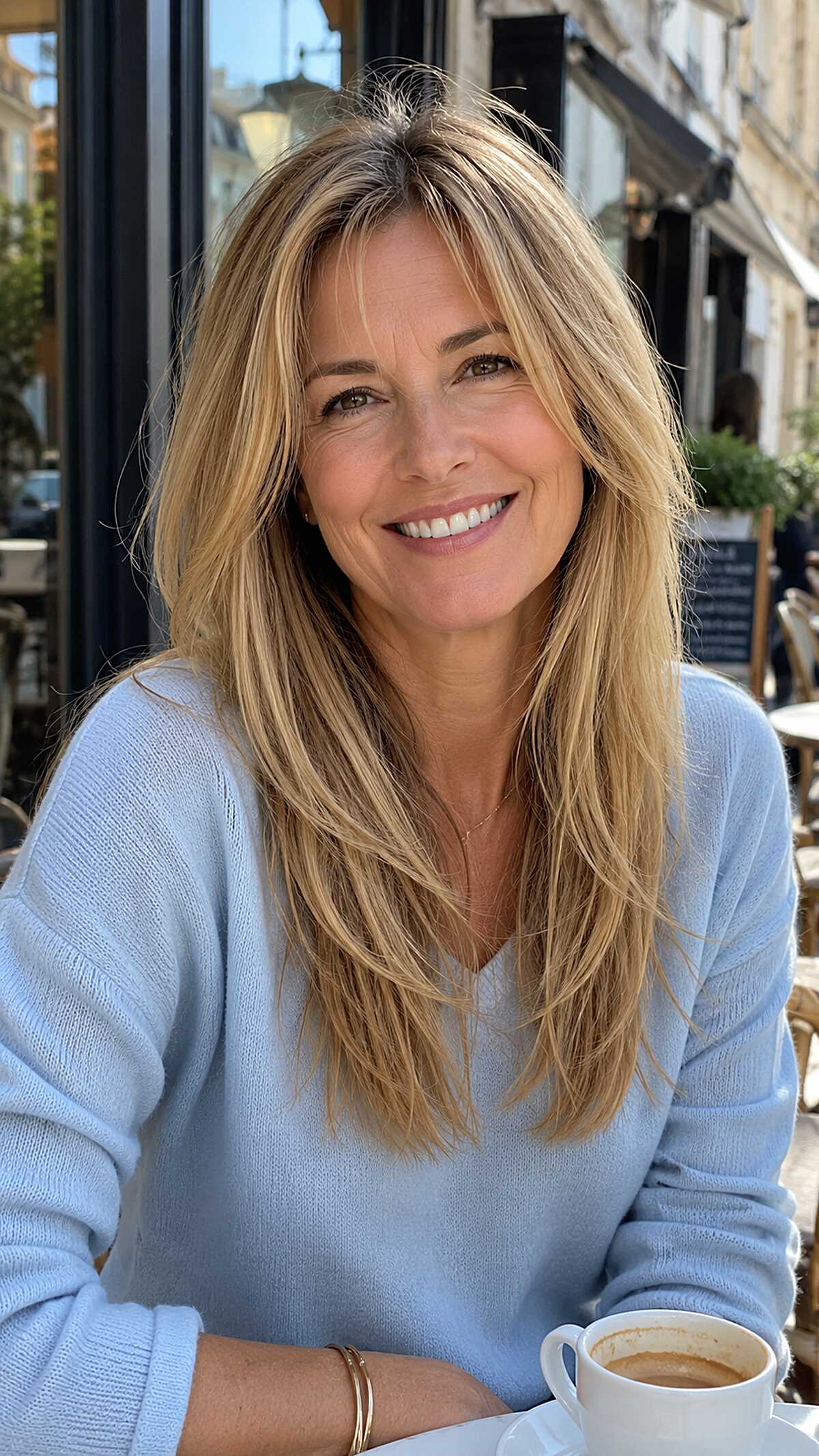 Sun-Kissed Blonde Long Layers with Feathered Face Framing