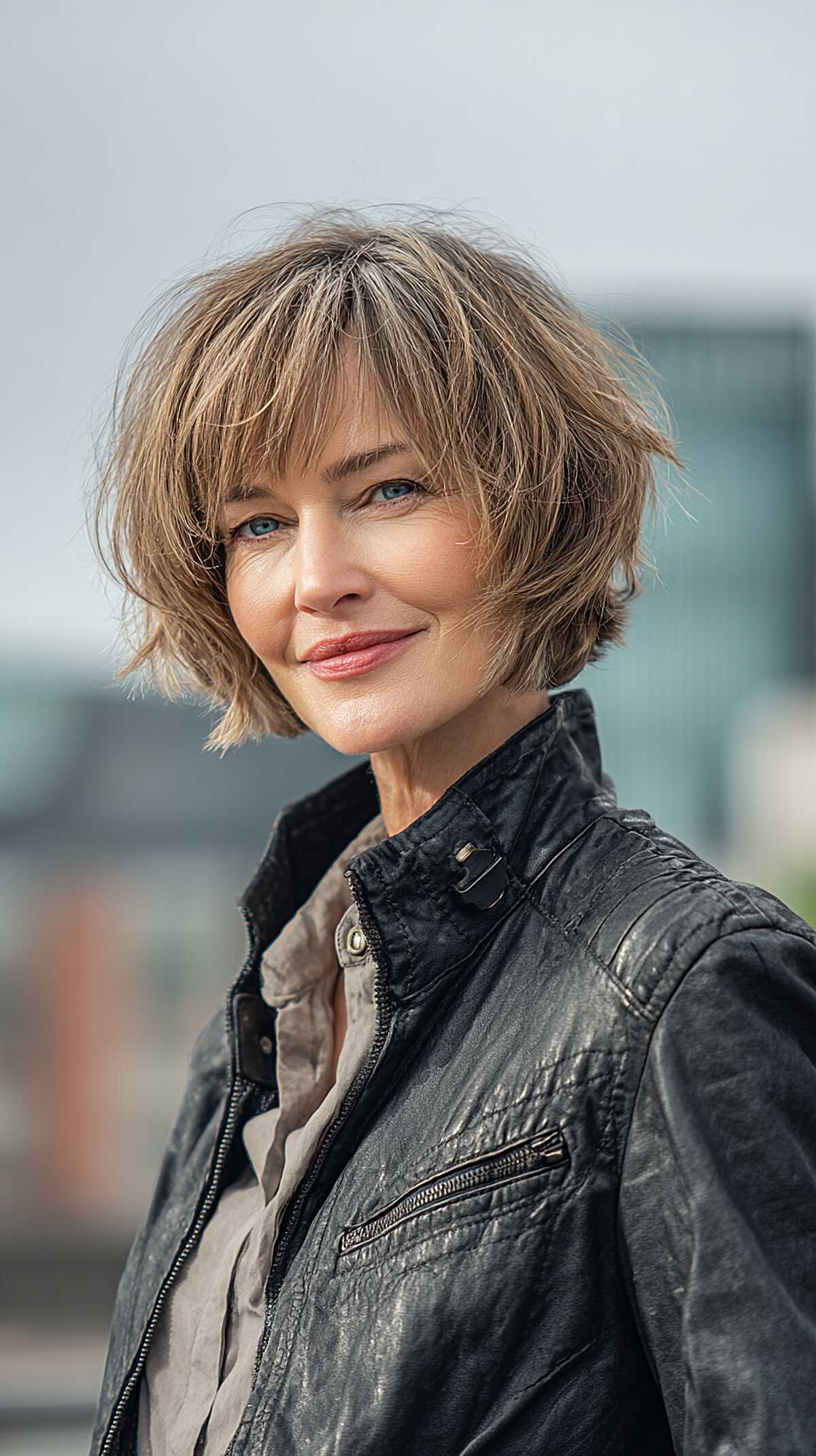 Tawny bronde shag bob with textured layers