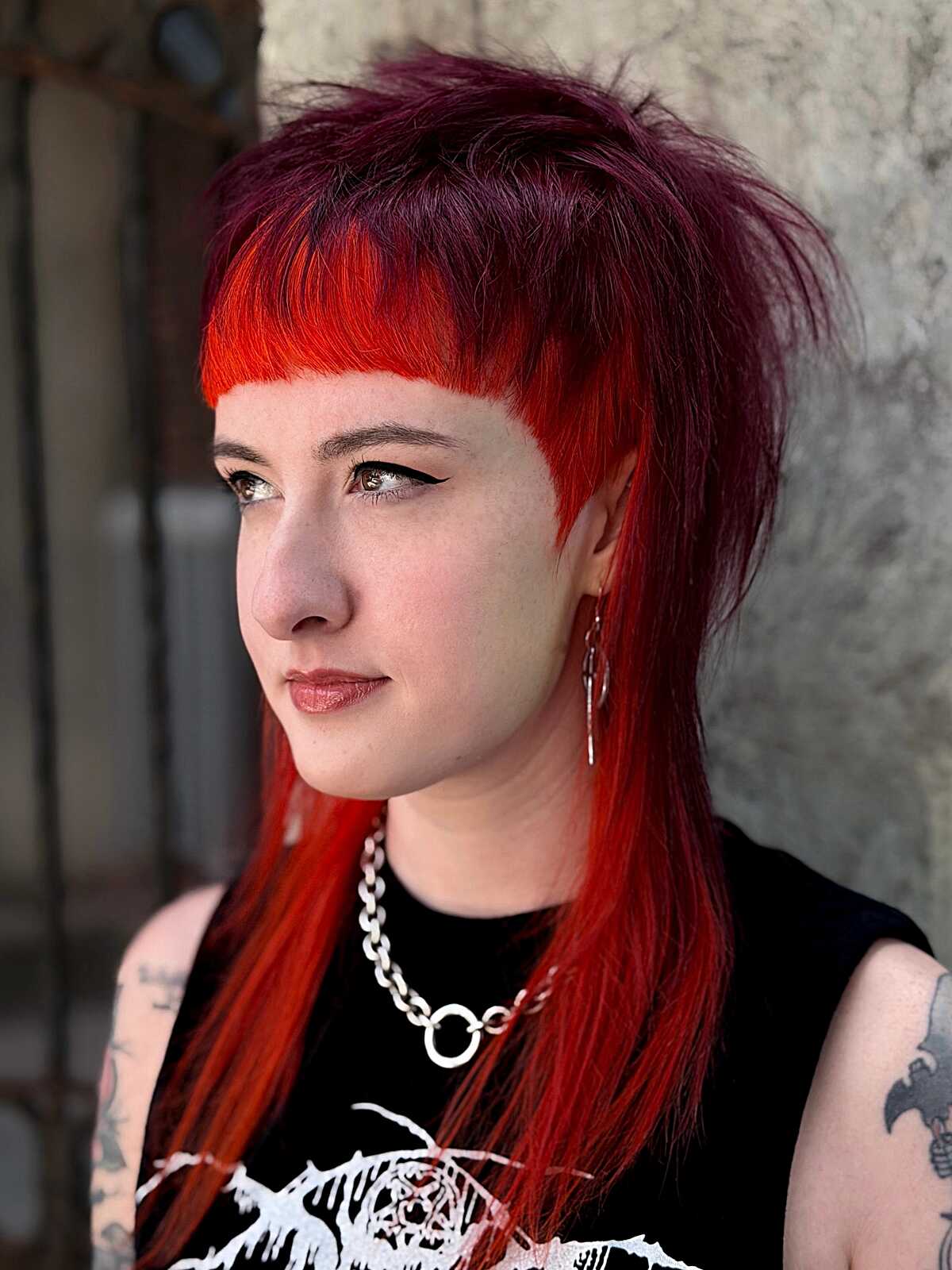 Two-tone red mullet with blunt micro bangs