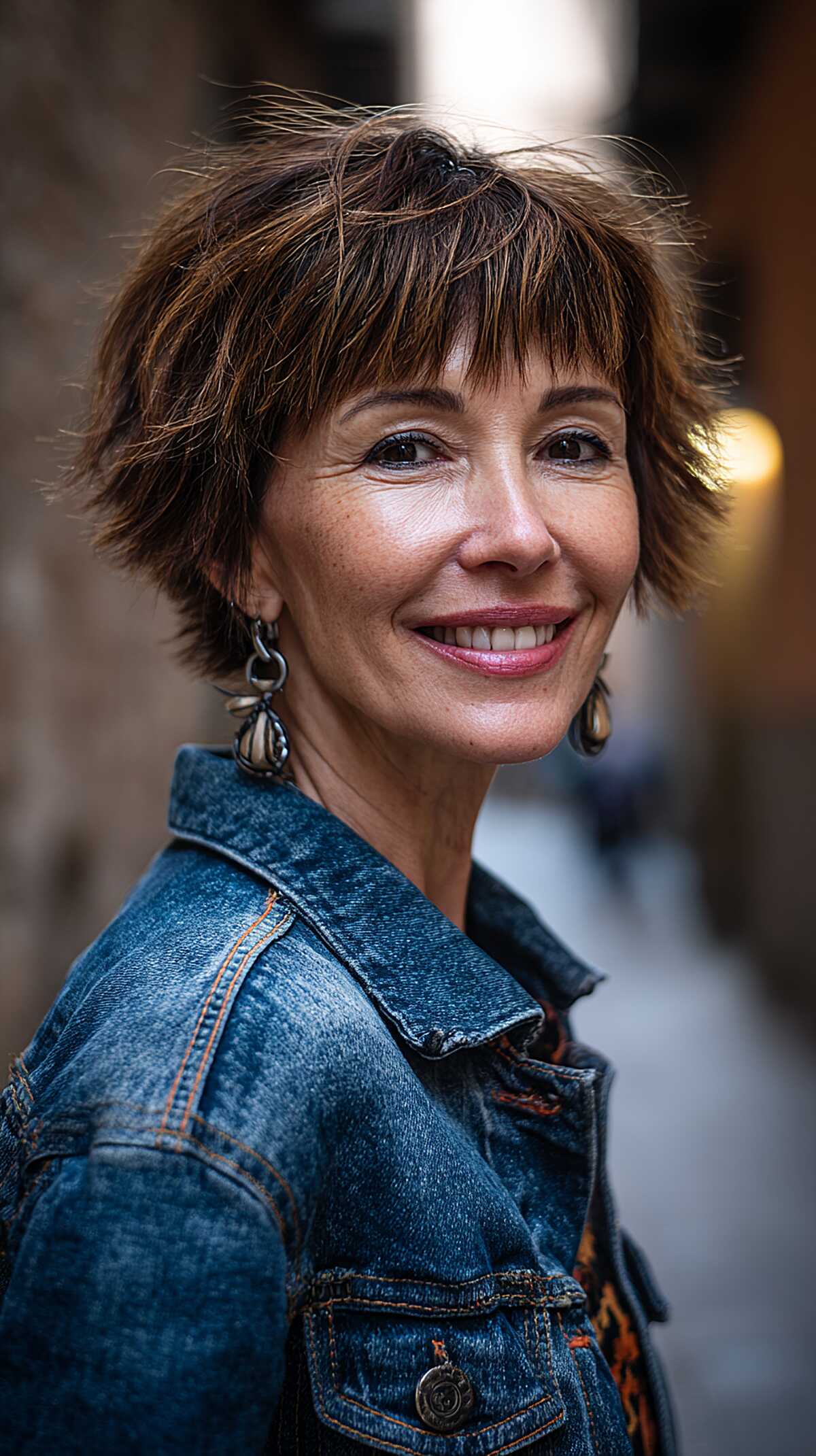 Choppy warm brown mixie with flipped textured ends