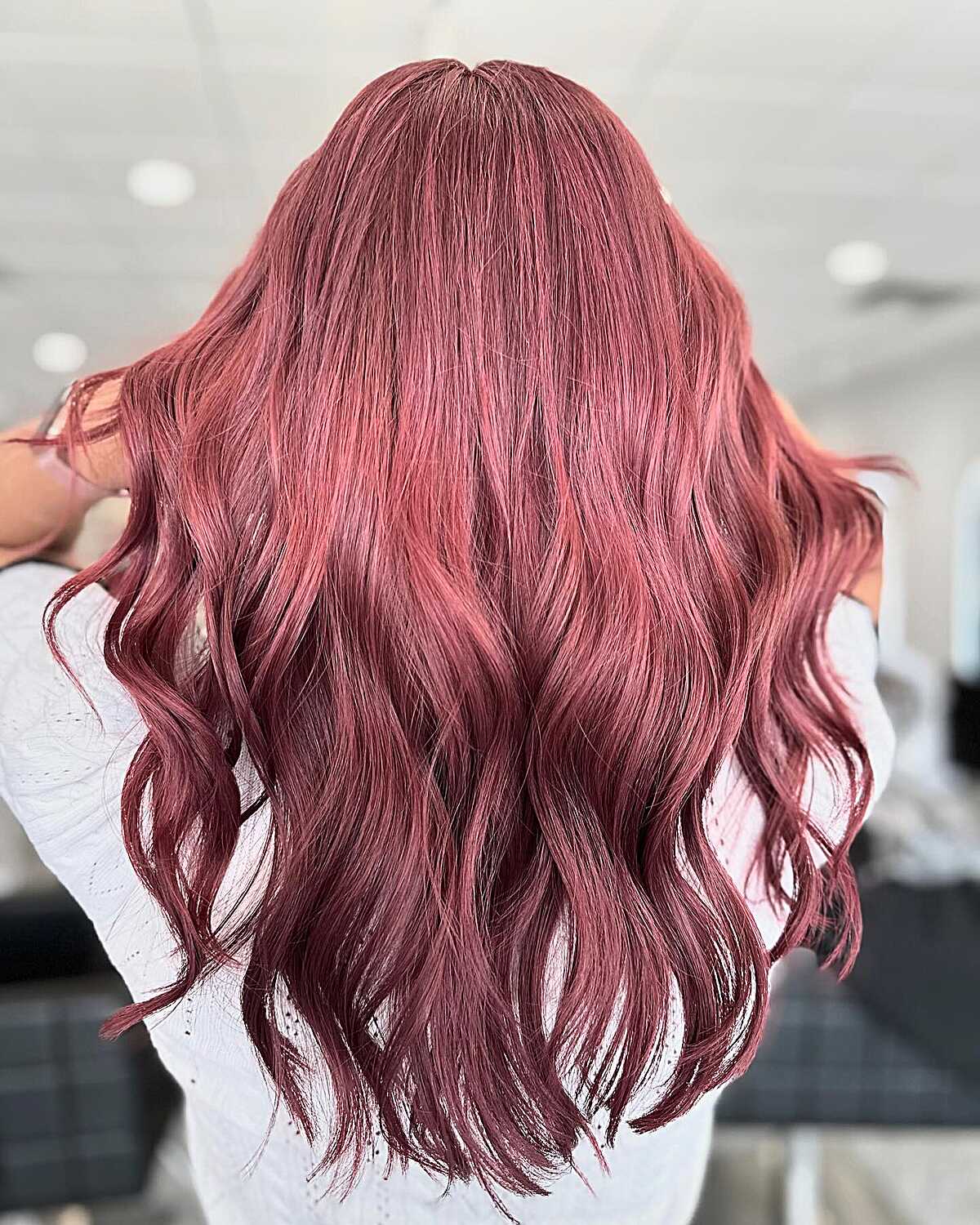 Long rich raspberry rose wavy hair