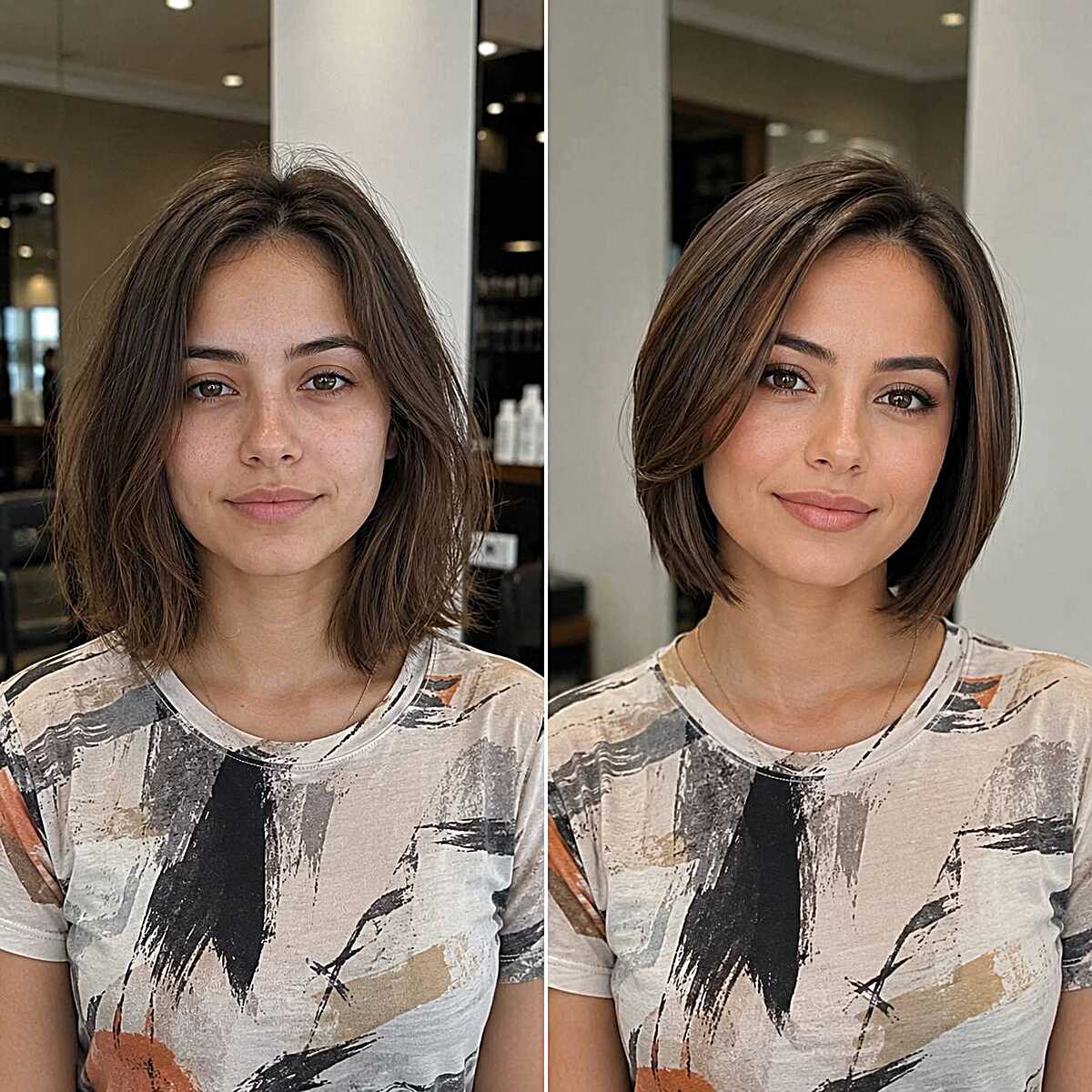 Before and after bob transformation with styled layers
