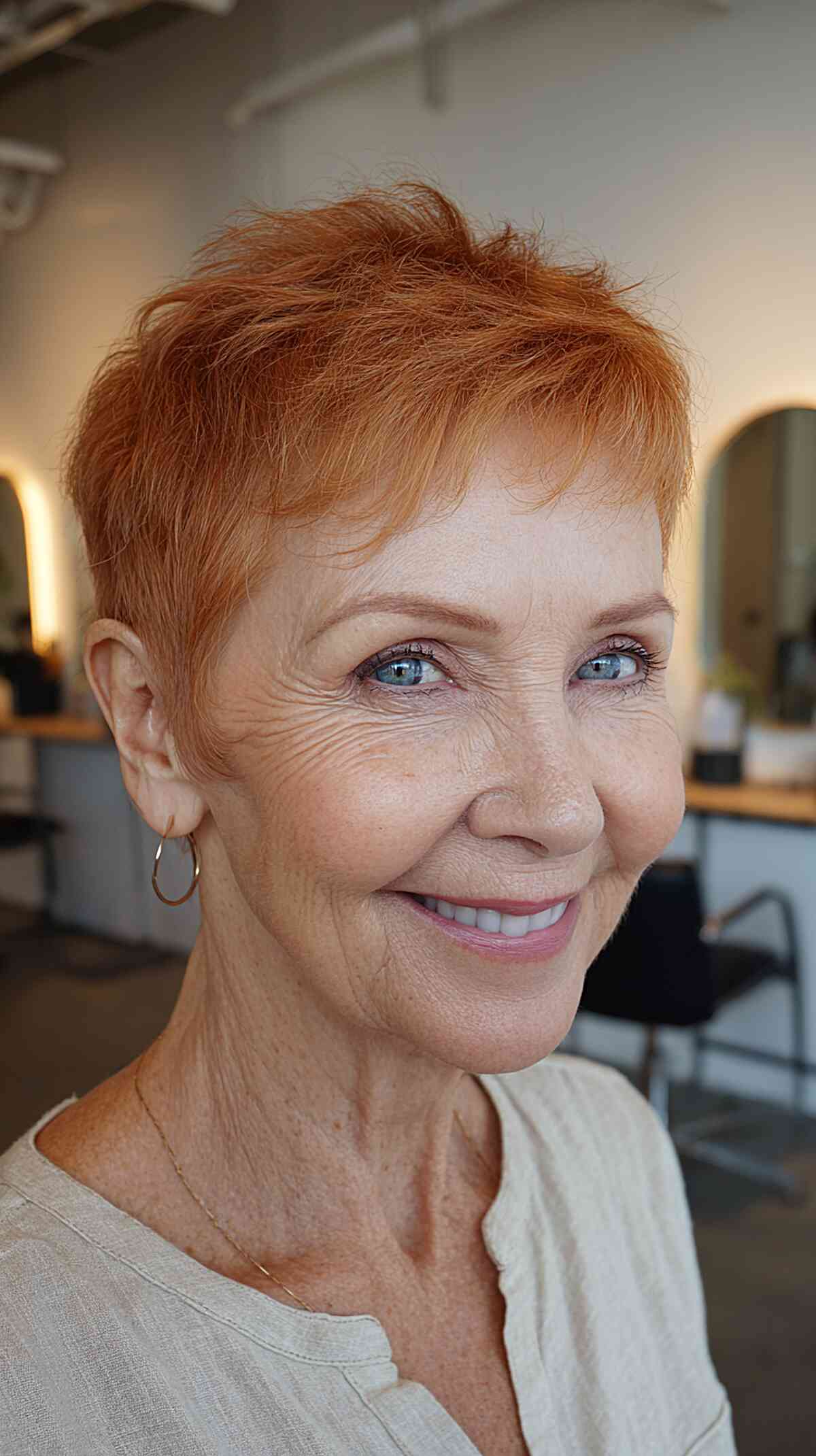 Textured Pixie Cut with Warm Copper Highlights