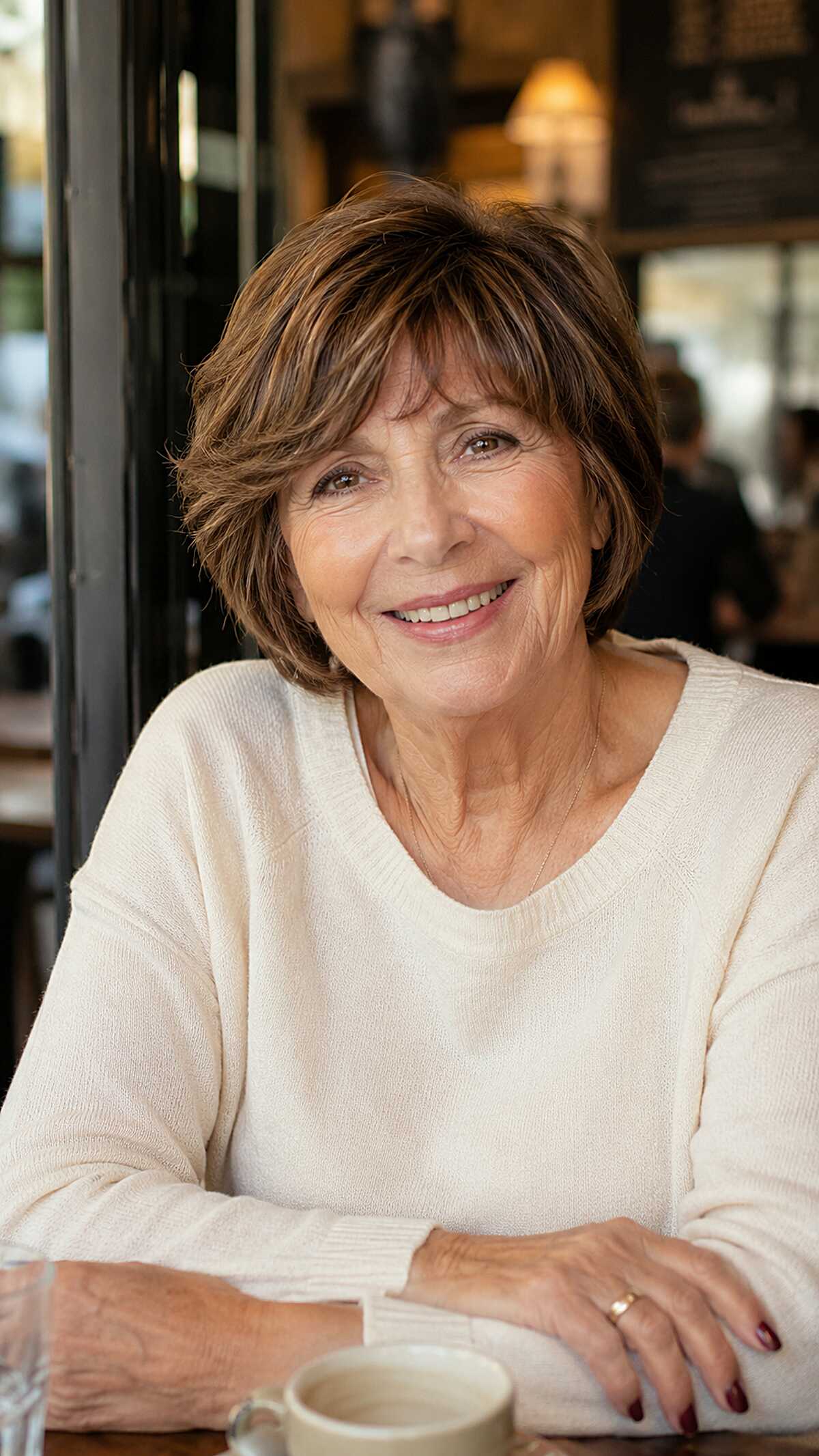 A Warm Brunette Shag Bob with Choppy Fringe and Easy Fullness