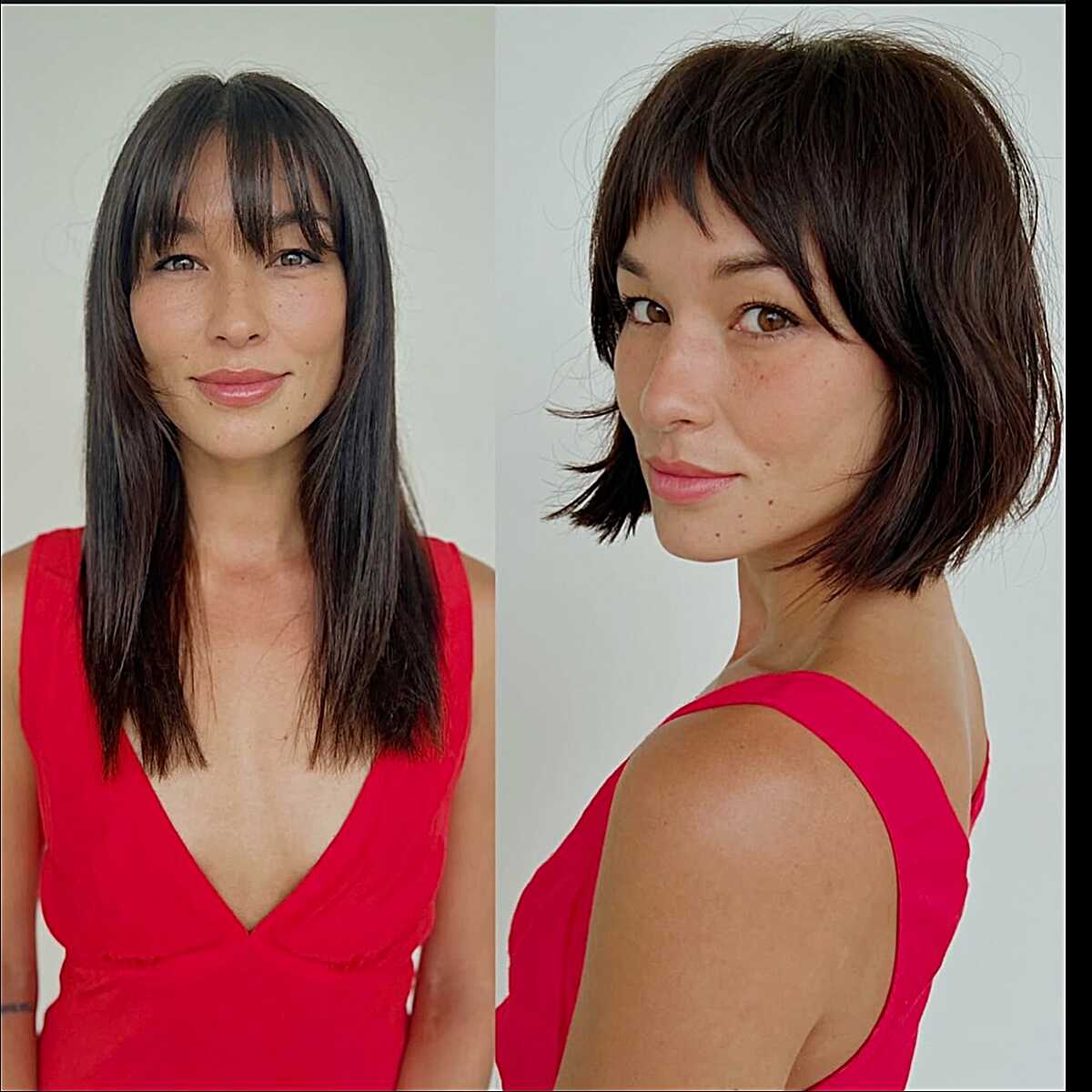Before and after long hair to textured cowgirl bob
