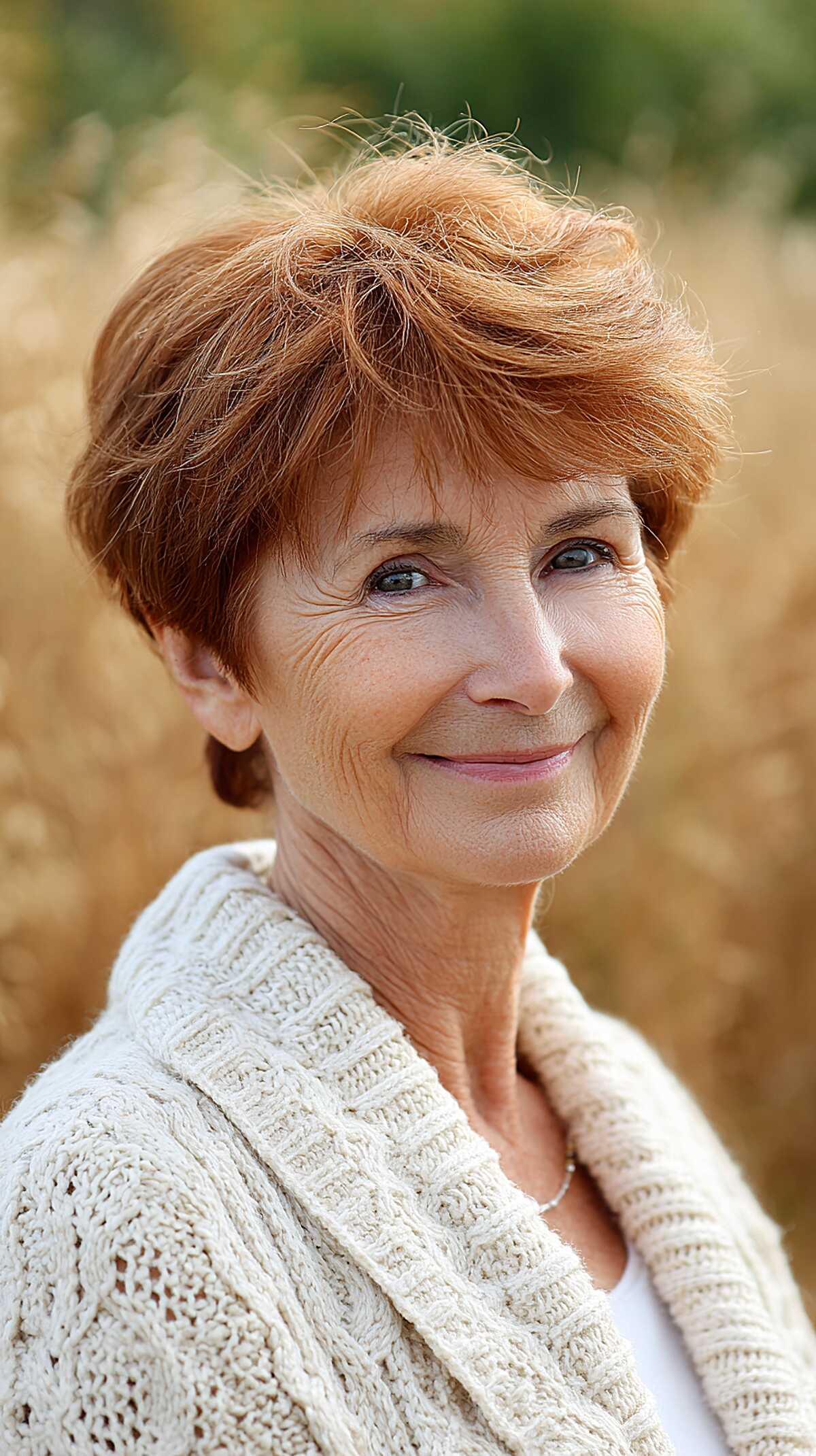 Bold copper pixie cut with textured crown layers