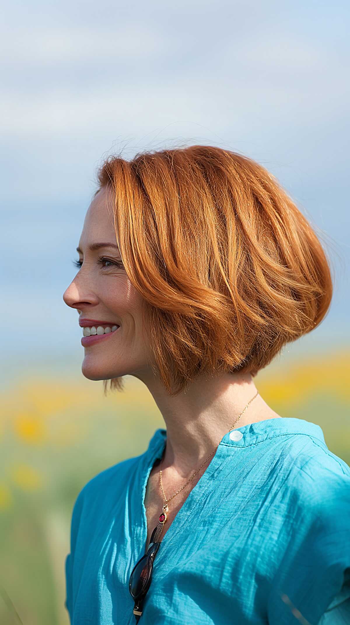 Bright ginger A-line bob with rounded silhouette
