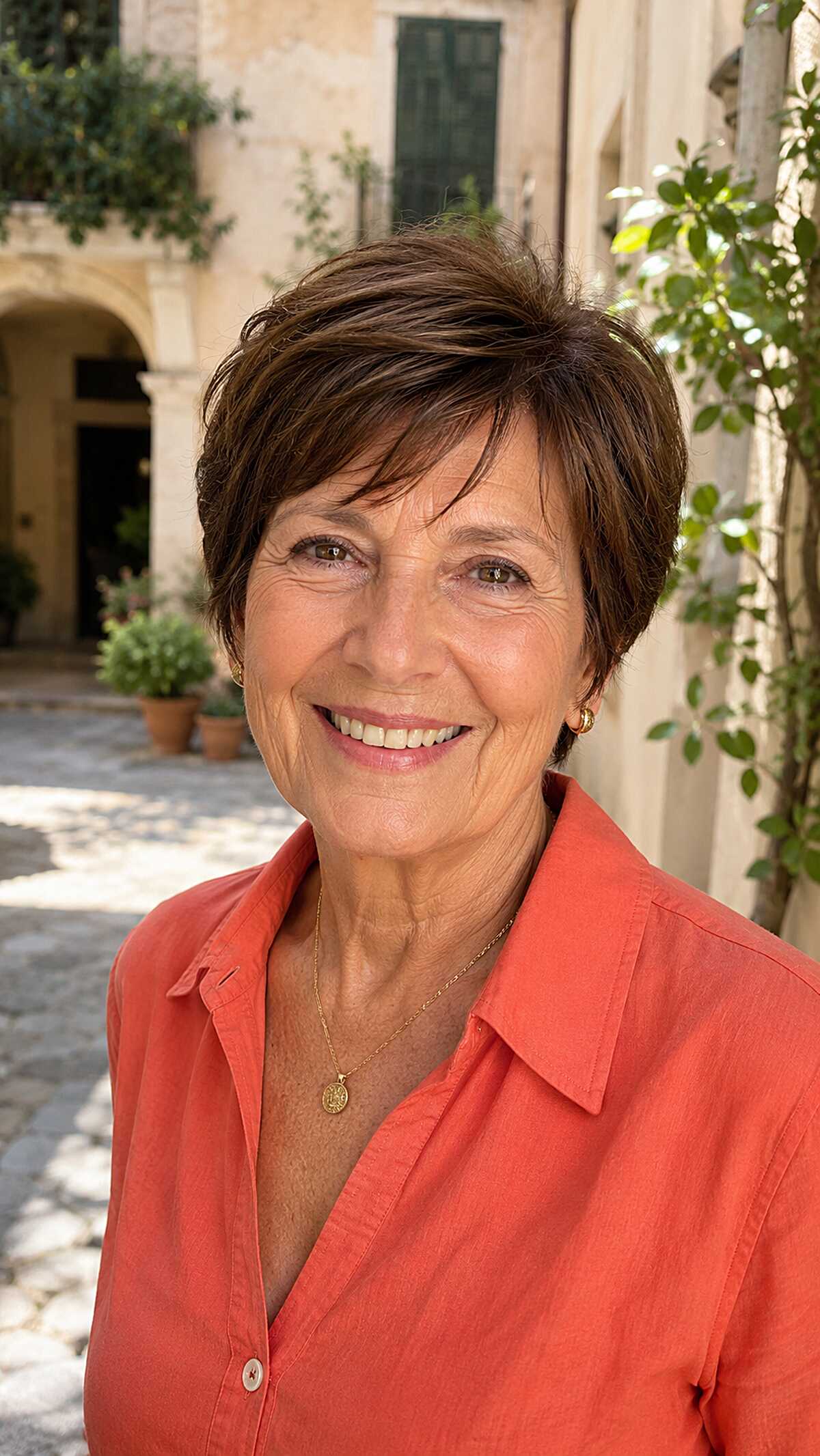 Brunette razored pixie with swept-back top layers