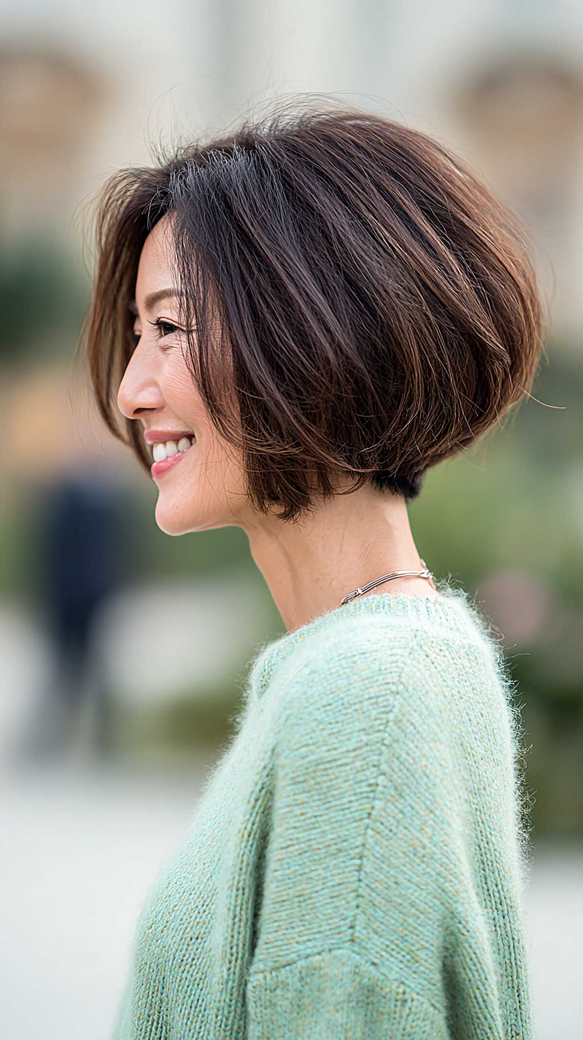 Cool brunette A-line bob with textured volume