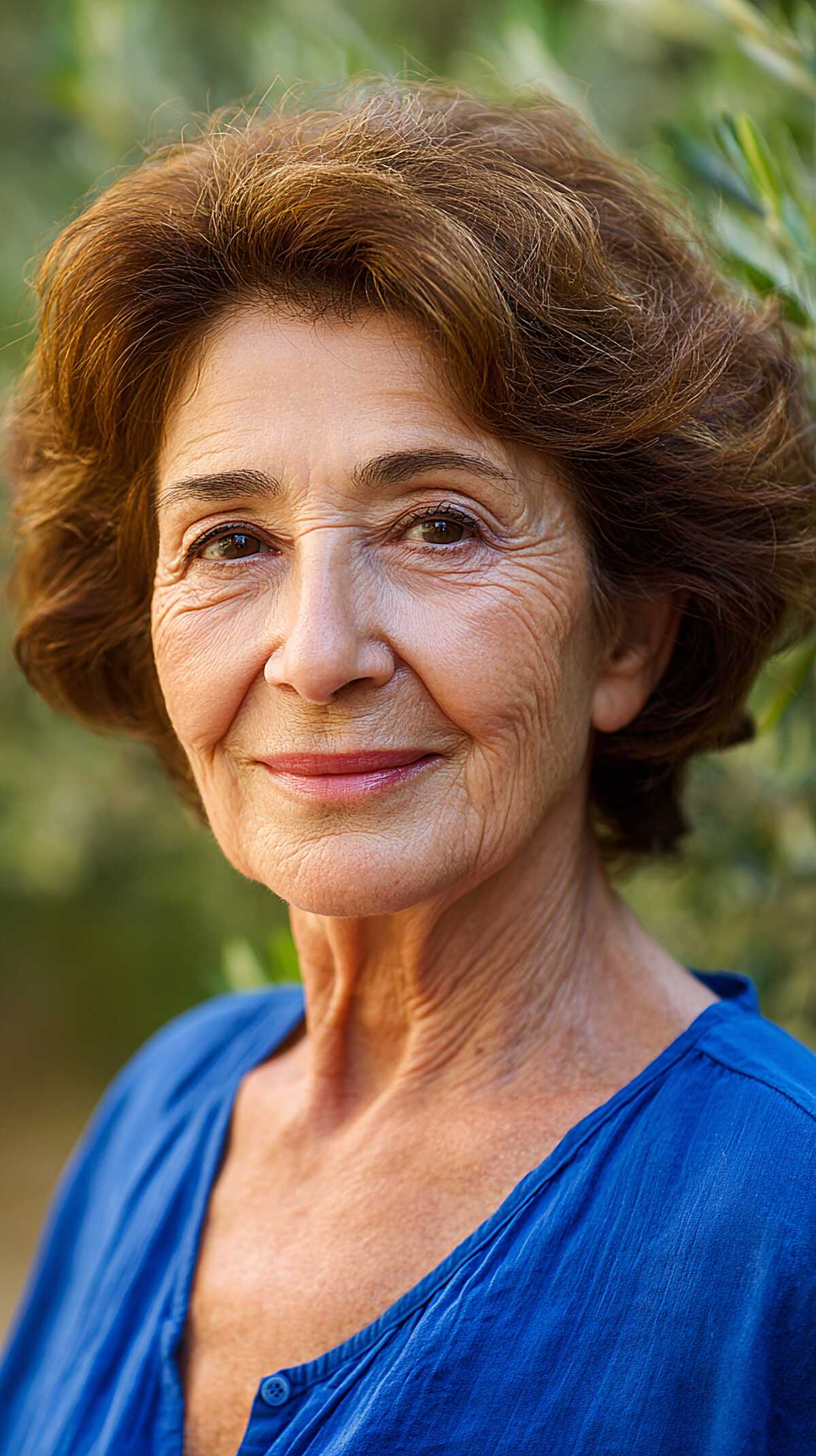 Full-bodied warm brunette razor bob with volume