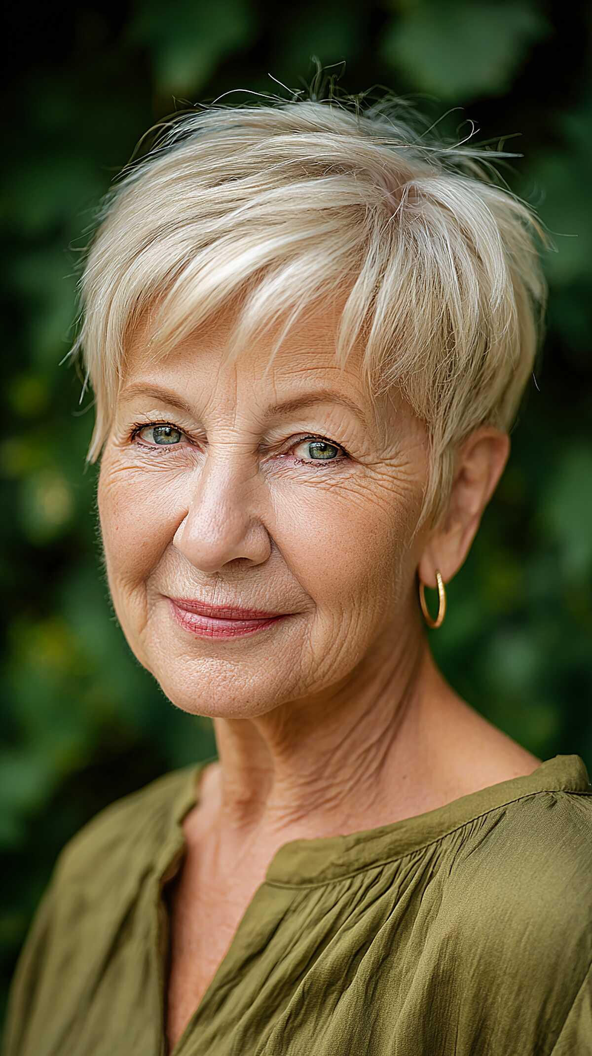 Icy platinum razor pixie with piecey long fringe