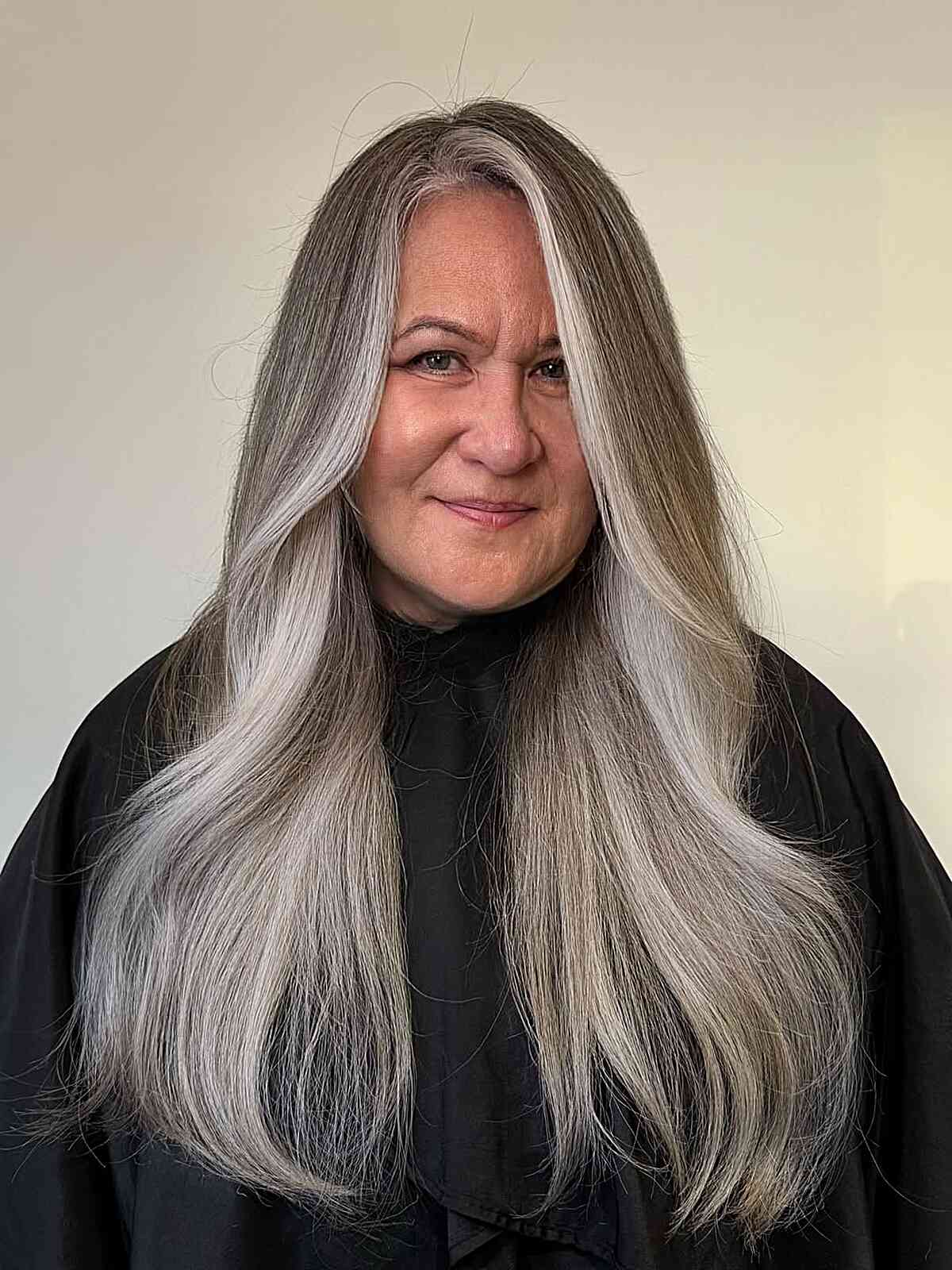 Long Silver Hair with Soft Layers