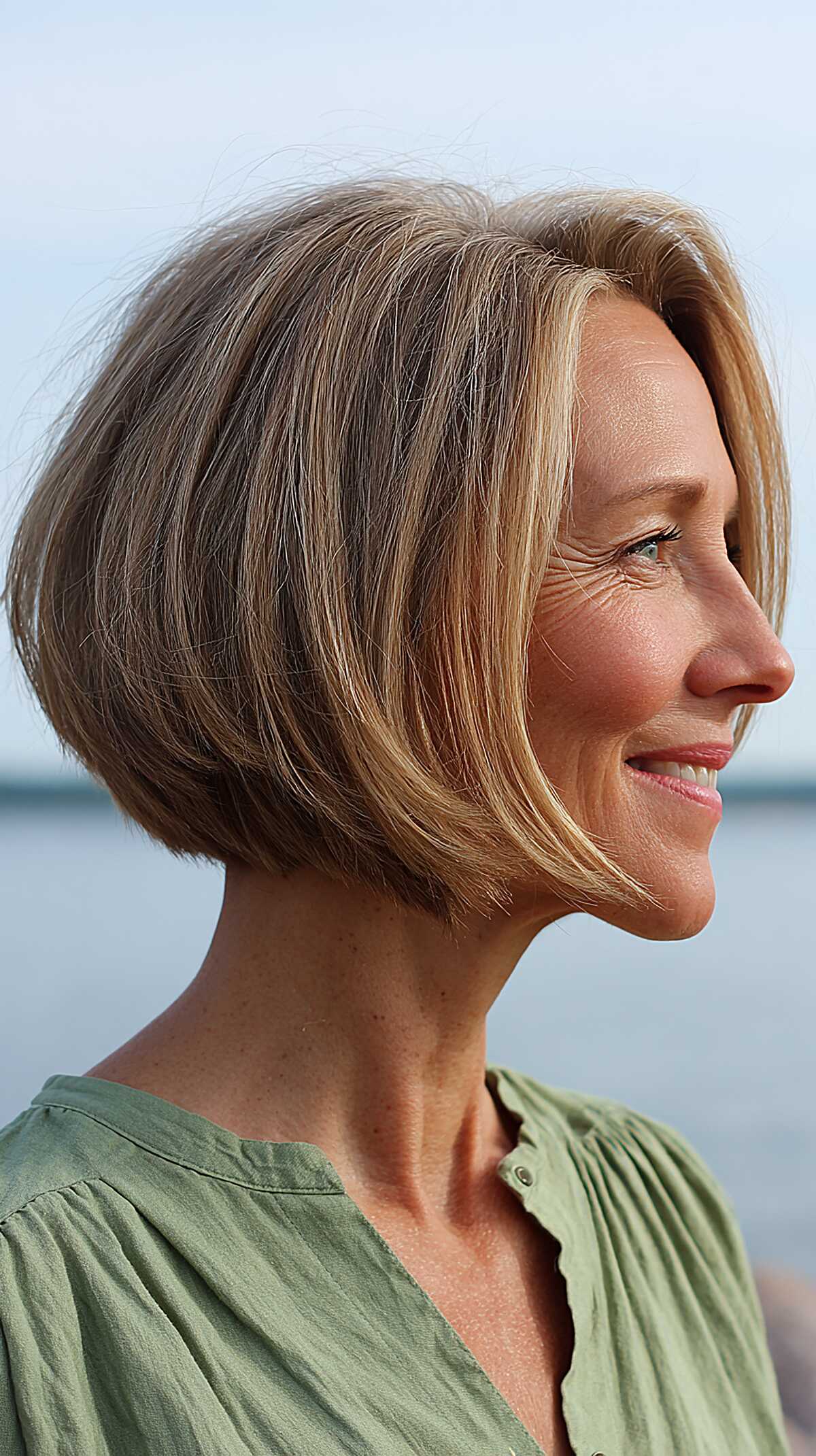 Natural bronde A-line bob with clean smooth perimeter