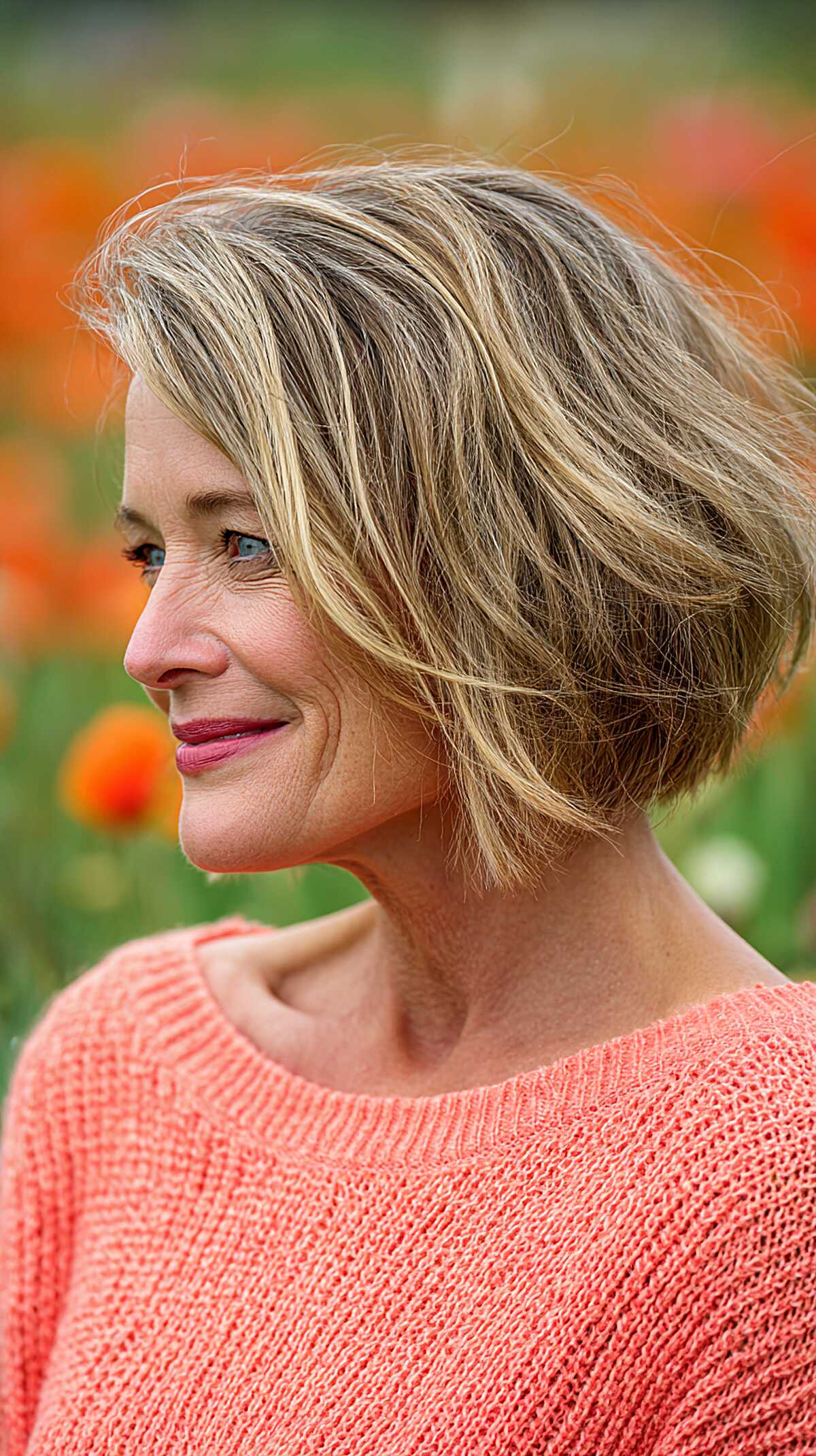 Sandy blonde A-line bob with lived-in soft texture